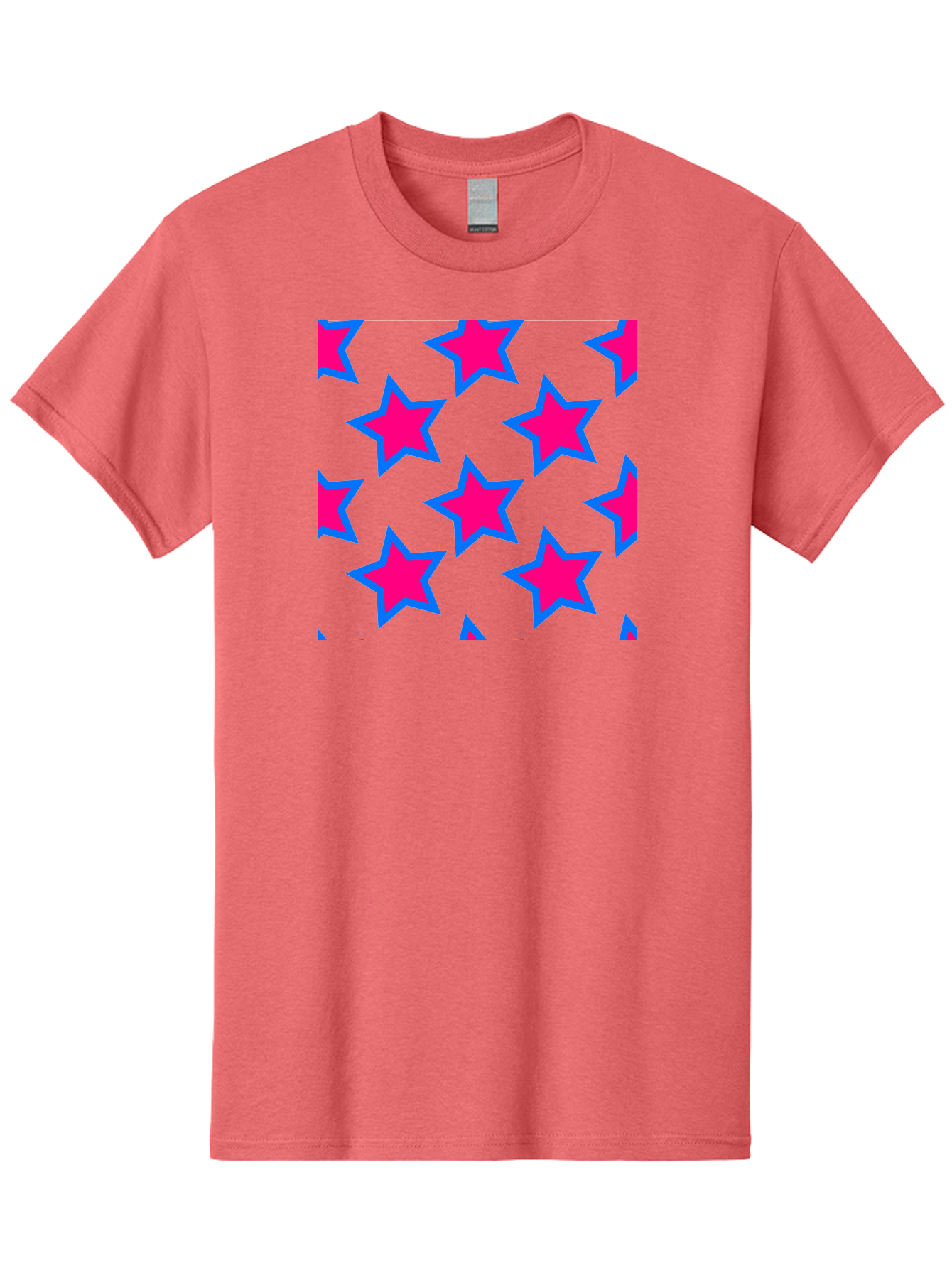 Pink-Stars-Pattern Men'S Graphic Tee, 100% Cotton, Comfortable Casual Summer Wear, Machine Washable, Pink Stars, Blue Outline, Yellow Background, Repeating Pattern, Festive Design, Bright Colors, Fun Graphics, Star Pattern, Aac413