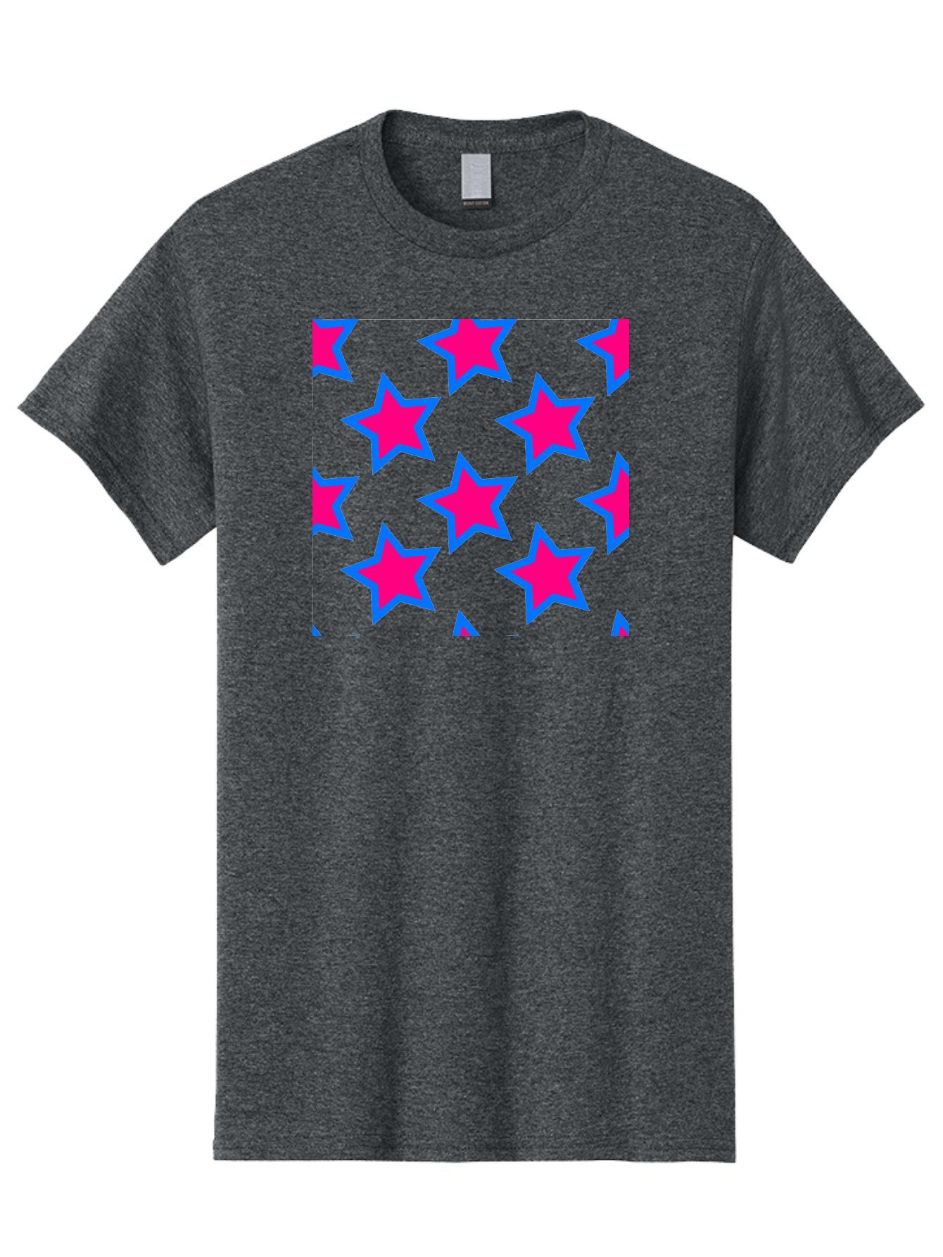 Pink-Stars-Pattern Men'S Graphic Tee, 100% Cotton, Comfortable Casual Summer Wear, Machine Washable, Pink Stars, Blue Outline, Yellow Background, Repeating Pattern, Festive Design, Bright Colors, Fun Graphics, Star Pattern, Aac413