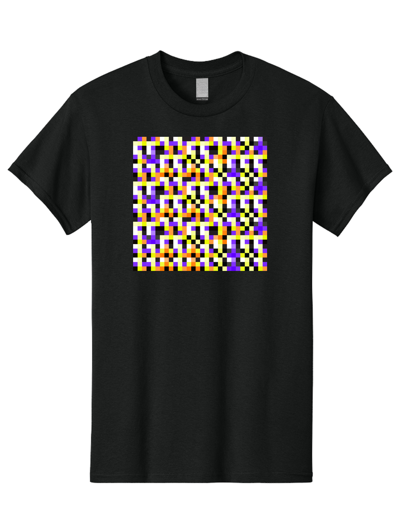 Pixel-Art-Pattern Men'S Graphic Tee, 100% Cotton, Comfortable Casual Summer Wear, Machine Washable, Vibrant Pixel Art, Colorful Pattern, Digital Design, Abstract Art, Bright Colors, Yellow, Orange, Purple, Black, White, Geometric Shapes, Aac415