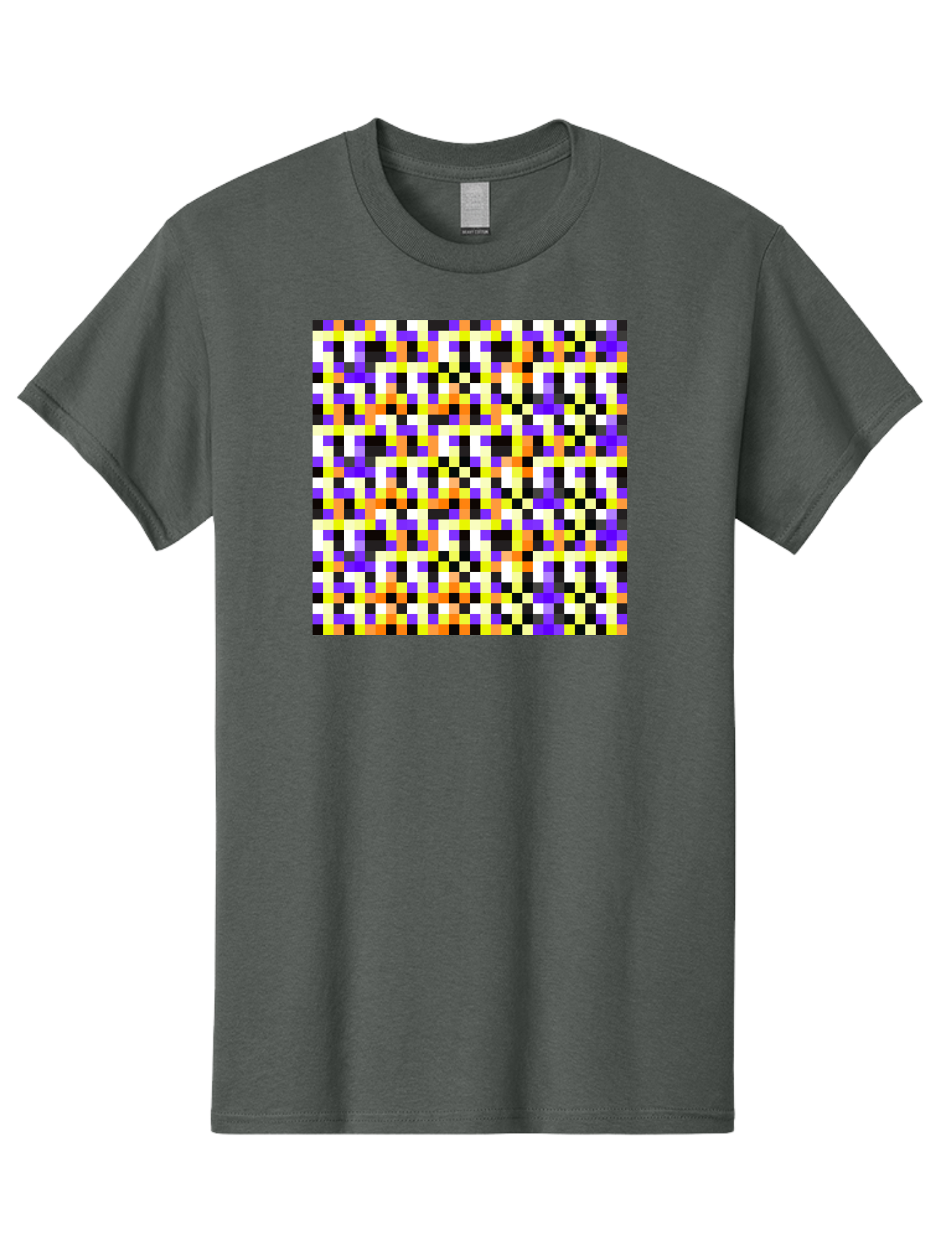 Pixel-Art-Pattern Men'S Graphic Tee, 100% Cotton, Comfortable Casual Summer Wear, Machine Washable, Vibrant Pixel Art, Colorful Pattern, Digital Design, Abstract Art, Bright Colors, Yellow, Orange, Purple, Black, White, Geometric Shapes, Aac415