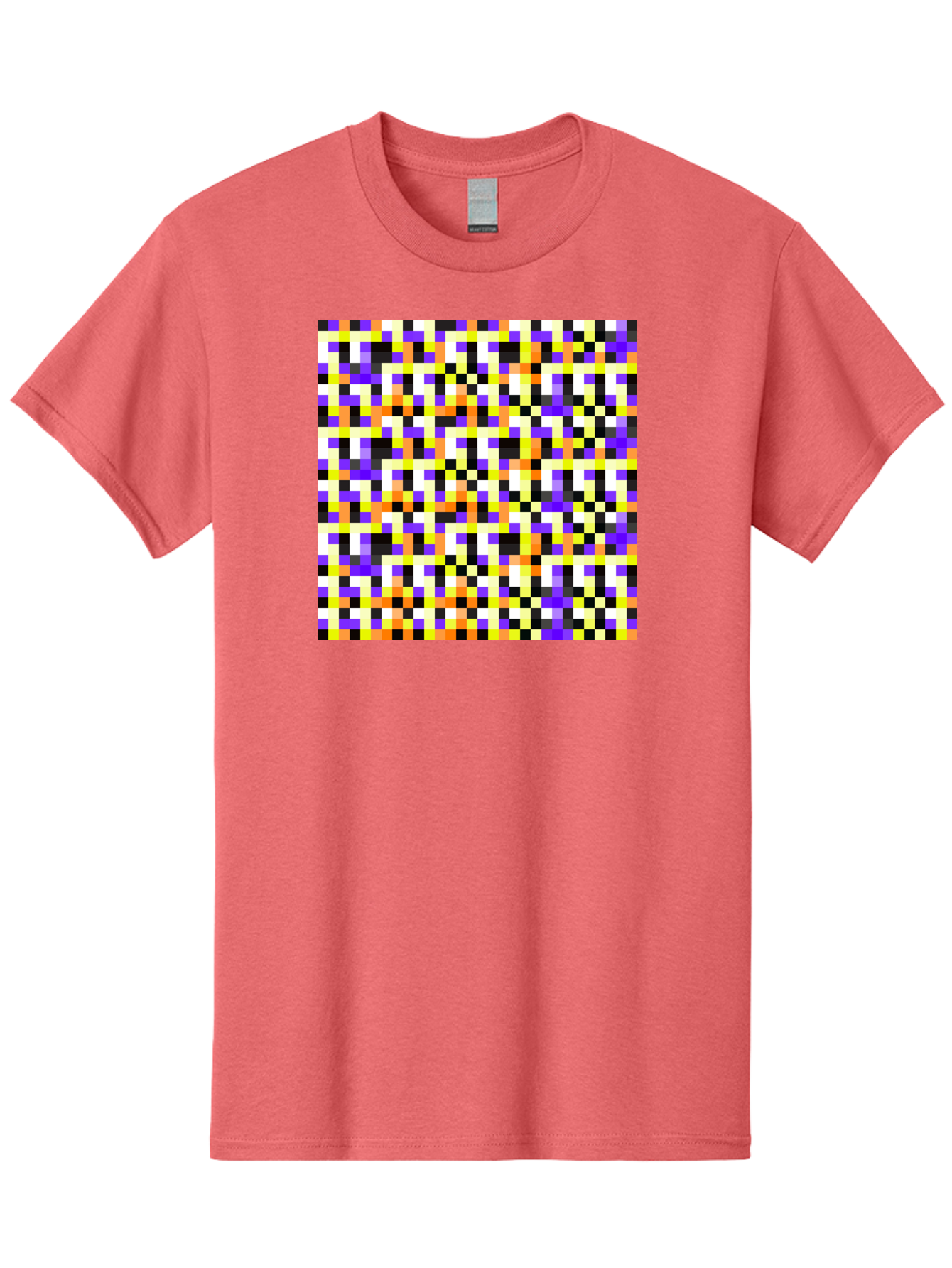 Pixel-Art-Pattern Men'S Graphic Tee, 100% Cotton, Comfortable Casual Summer Wear, Machine Washable, Vibrant Pixel Art, Colorful Pattern, Digital Design, Abstract Art, Bright Colors, Yellow, Orange, Purple, Black, White, Geometric Shapes, Aac415