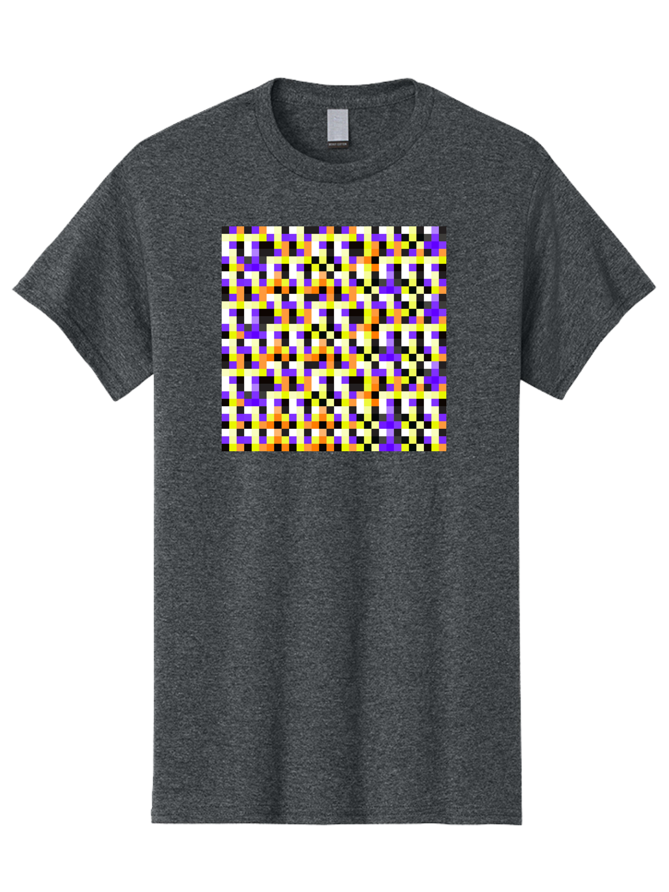Pixel-Art-Pattern Men'S Graphic Tee, 100% Cotton, Comfortable Casual Summer Wear, Machine Washable, Vibrant Pixel Art, Colorful Pattern, Digital Design, Abstract Art, Bright Colors, Yellow, Orange, Purple, Black, White, Geometric Shapes, Aac415