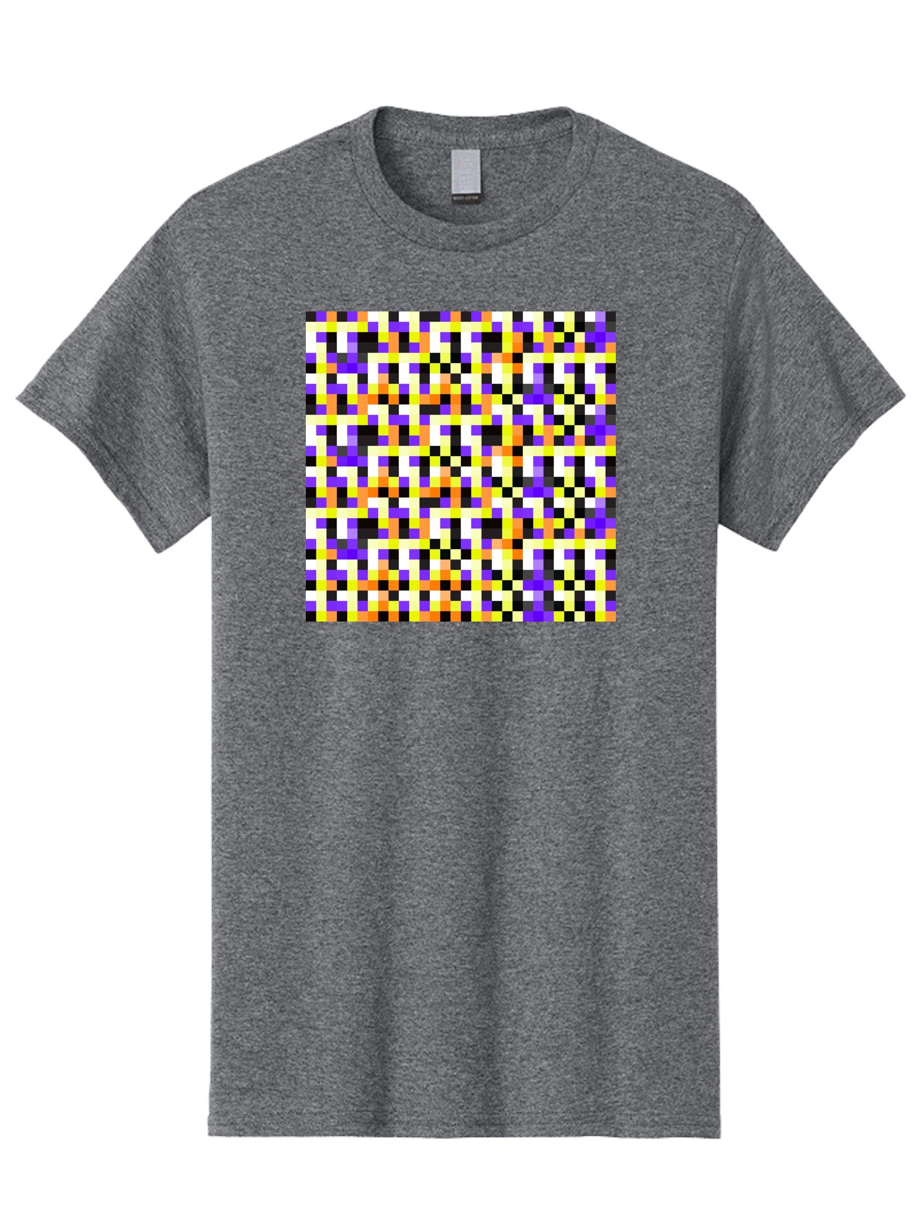 Pixel-Art-Pattern Men'S Graphic Tee, 100% Cotton, Comfortable Casual Summer Wear, Machine Washable, Vibrant Pixel Art, Colorful Pattern, Digital Design, Abstract Art, Bright Colors, Yellow, Orange, Purple, Black, White, Geometric Shapes, Aac415
