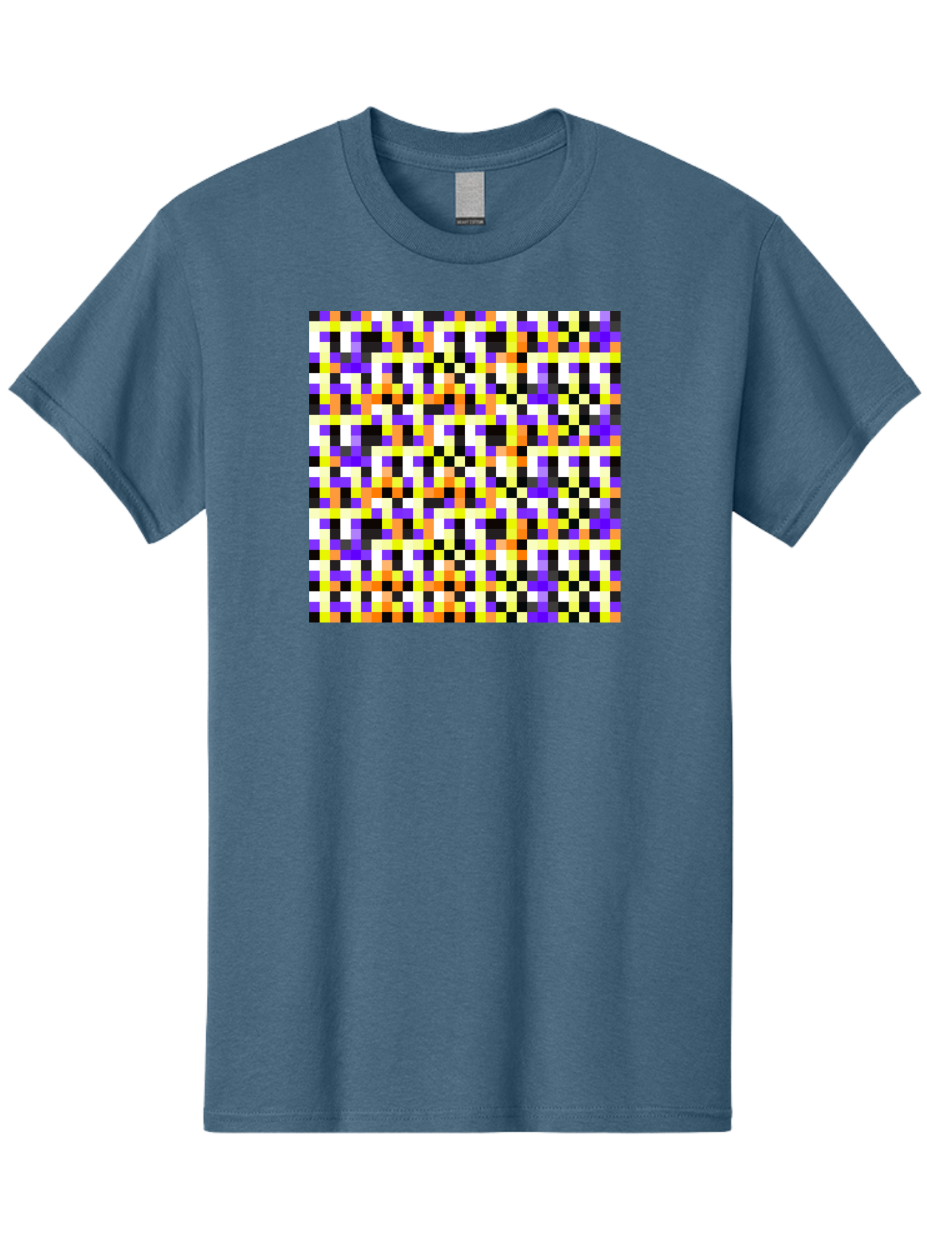 Pixel-Art-Pattern Men'S Graphic Tee, 100% Cotton, Comfortable Casual Summer Wear, Machine Washable, Vibrant Pixel Art, Colorful Pattern, Digital Design, Abstract Art, Bright Colors, Yellow, Orange, Purple, Black, White, Geometric Shapes, Aac415