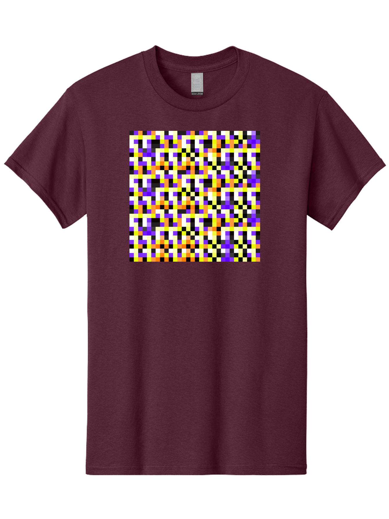 Pixel-Art-Pattern Men'S Graphic Tee, 100% Cotton, Comfortable Casual Summer Wear, Machine Washable, Vibrant Pixel Art, Colorful Pattern, Digital Design, Abstract Art, Bright Colors, Yellow, Orange, Purple, Black, White, Geometric Shapes, Aac415