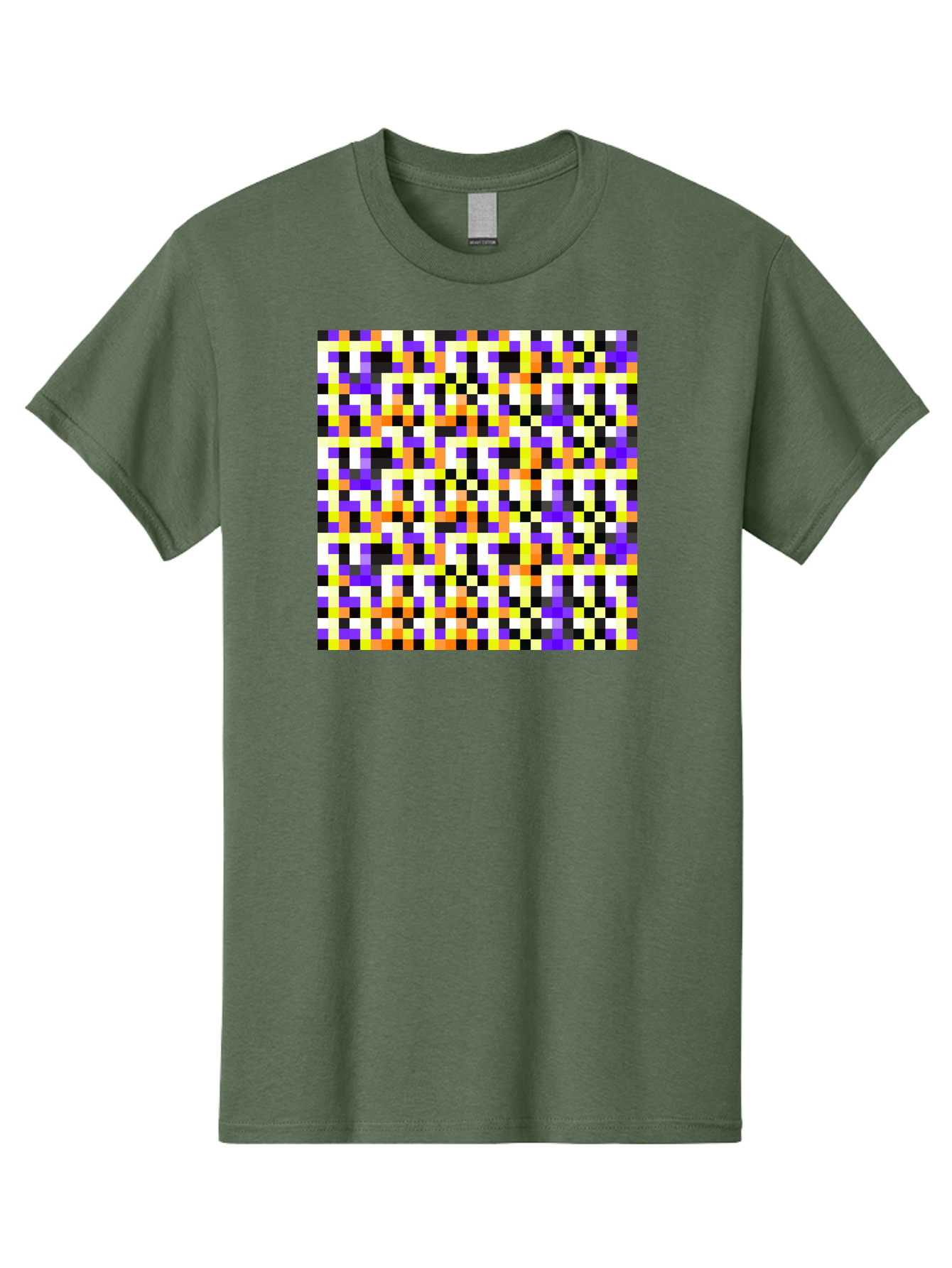 Pixel-Art-Pattern Men'S Graphic Tee, 100% Cotton, Comfortable Casual Summer Wear, Machine Washable, Vibrant Pixel Art, Colorful Pattern, Digital Design, Abstract Art, Bright Colors, Yellow, Orange, Purple, Black, White, Geometric Shapes, Aac415