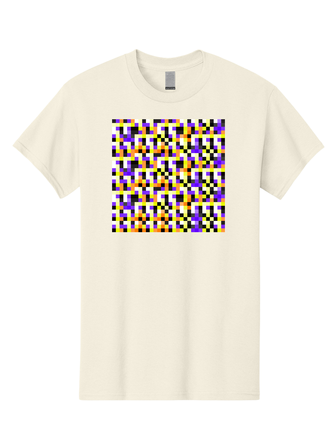 Pixel-Art-Pattern Men'S Graphic Tee, 100% Cotton, Comfortable Casual Summer Wear, Machine Washable, Vibrant Pixel Art, Colorful Pattern, Digital Design, Abstract Art, Bright Colors, Yellow, Orange, Purple, Black, White, Geometric Shapes, Aac415