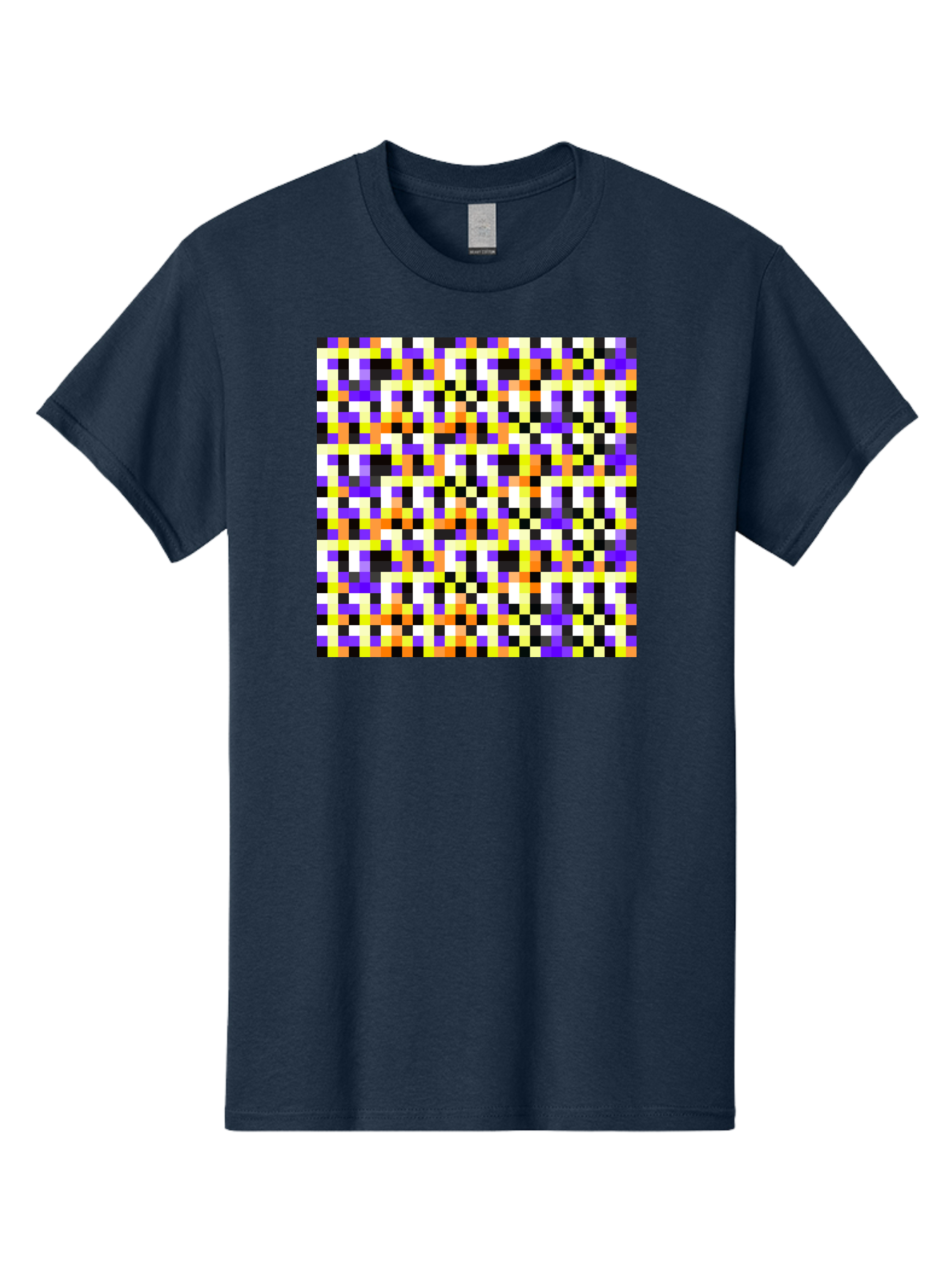 Pixel-Art-Pattern Men'S Graphic Tee, 100% Cotton, Comfortable Casual Summer Wear, Machine Washable, Vibrant Pixel Art, Colorful Pattern, Digital Design, Abstract Art, Bright Colors, Yellow, Orange, Purple, Black, White, Geometric Shapes, Aac415