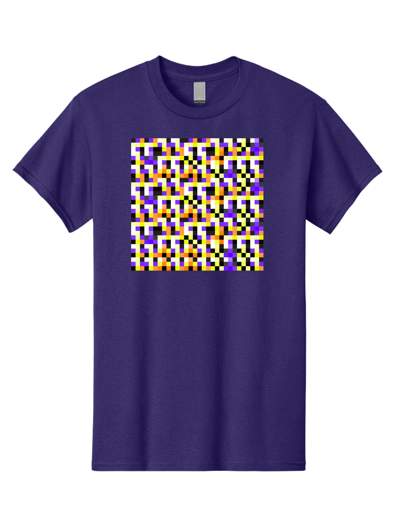 Pixel-Art-Pattern Men'S Graphic Tee, 100% Cotton, Comfortable Casual Summer Wear, Machine Washable, Vibrant Pixel Art, Colorful Pattern, Digital Design, Abstract Art, Bright Colors, Yellow, Orange, Purple, Black, White, Geometric Shapes, Aac415