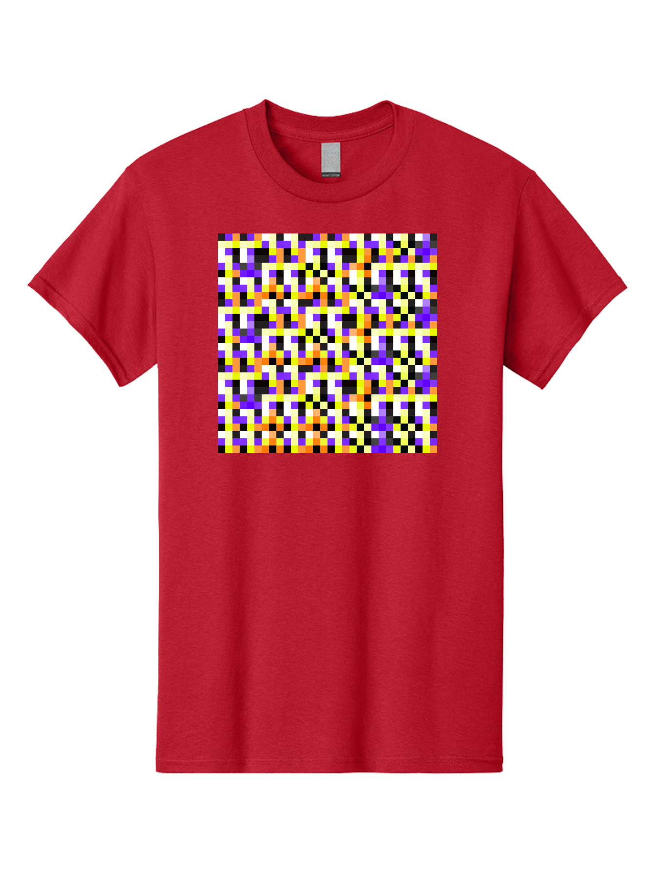 Pixel-Art-Pattern Men'S Graphic Tee, 100% Cotton, Comfortable Casual Summer Wear, Machine Washable, Vibrant Pixel Art, Colorful Pattern, Digital Design, Abstract Art, Bright Colors, Yellow, Orange, Purple, Black, White, Geometric Shapes, Aac415