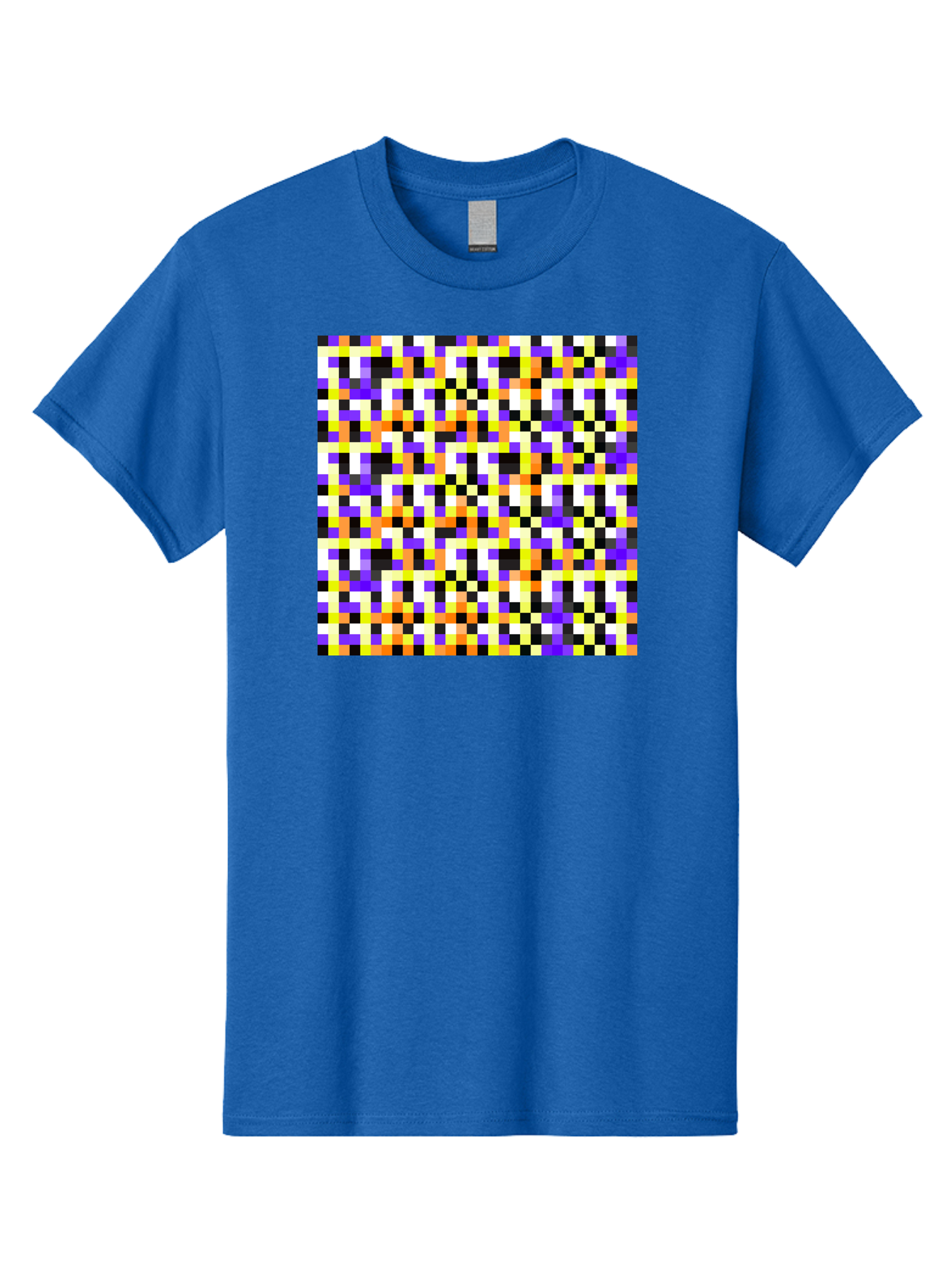 Pixel-Art-Pattern Men'S Graphic Tee, 100% Cotton, Comfortable Casual Summer Wear, Machine Washable, Vibrant Pixel Art, Colorful Pattern, Digital Design, Abstract Art, Bright Colors, Yellow, Orange, Purple, Black, White, Geometric Shapes, Aac415