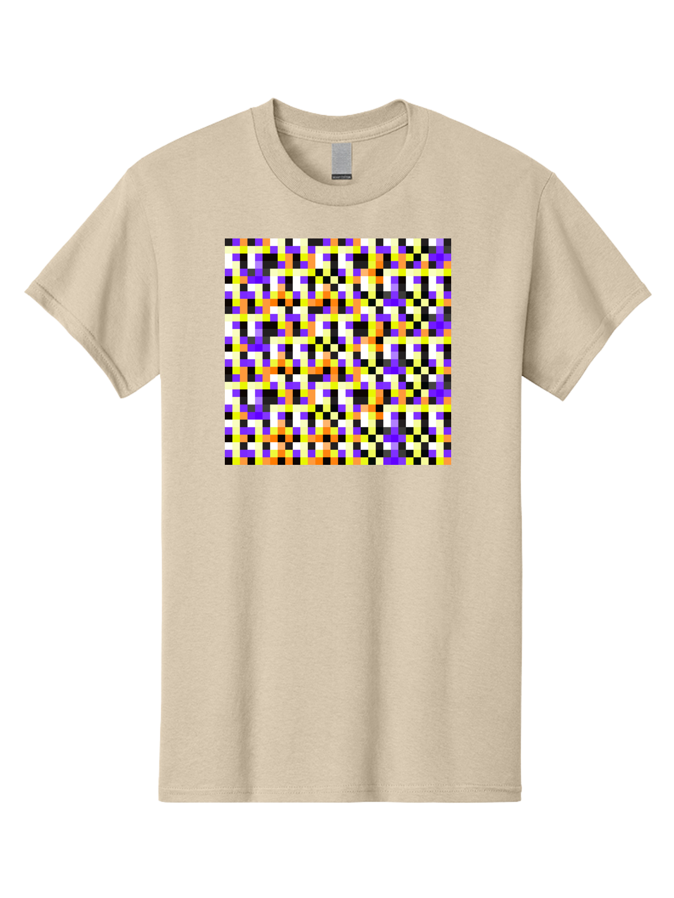 Pixel-Art-Pattern Men'S Graphic Tee, 100% Cotton, Comfortable Casual Summer Wear, Machine Washable, Vibrant Pixel Art, Colorful Pattern, Digital Design, Abstract Art, Bright Colors, Yellow, Orange, Purple, Black, White, Geometric Shapes, Aac415