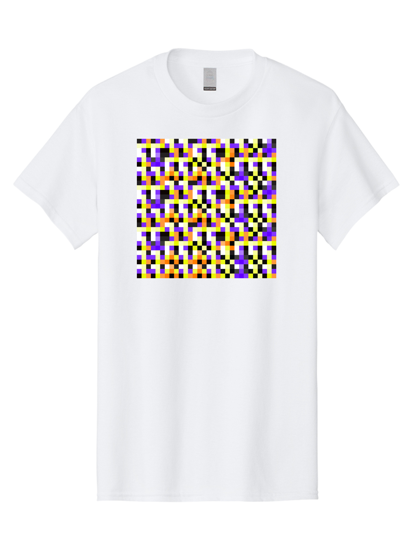 Pixel-Art-Pattern Men'S Graphic Tee, 100% Cotton, Comfortable Casual Summer Wear, Machine Washable, Vibrant Pixel Art, Colorful Pattern, Digital Design, Abstract Art, Bright Colors, Yellow, Orange, Purple, Black, White, Geometric Shapes, Aac415