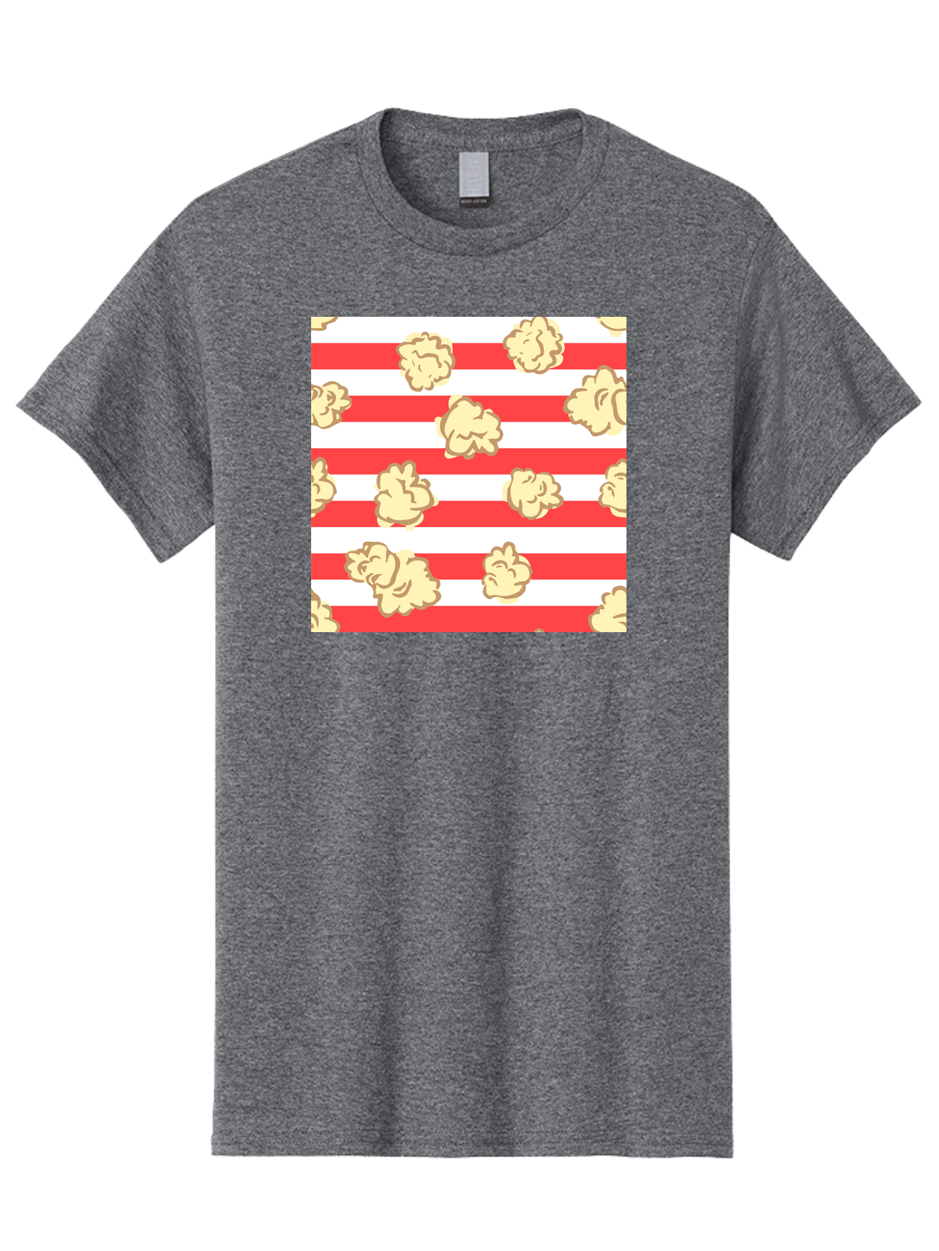 Popcorn-Stripes Men'S Graphic Tee, 100% Cotton, Comfortable Casual Summer Wear, Machine Washable, Popcorn, Red And White Stripes, Movie Snack, Cinematic Treats, Yellow Popcorn, Striped Background, Popcorn Illustration, Snack Time, Film Night, Aac416