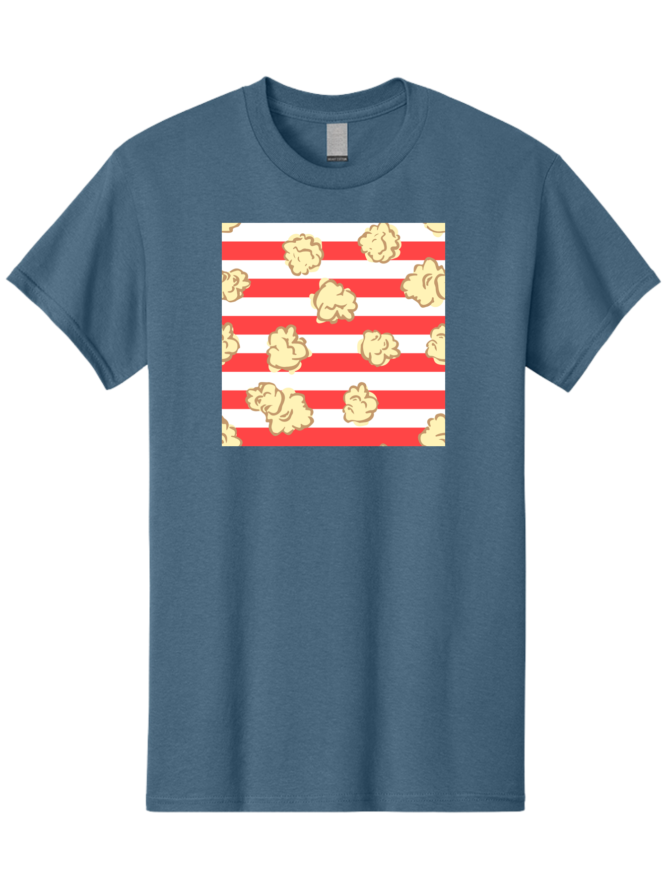 Popcorn-Stripes Men'S Graphic Tee, 100% Cotton, Comfortable Casual Summer Wear, Machine Washable, Popcorn, Red And White Stripes, Movie Snack, Cinematic Treats, Yellow Popcorn, Striped Background, Popcorn Illustration, Snack Time, Film Night, Aac416