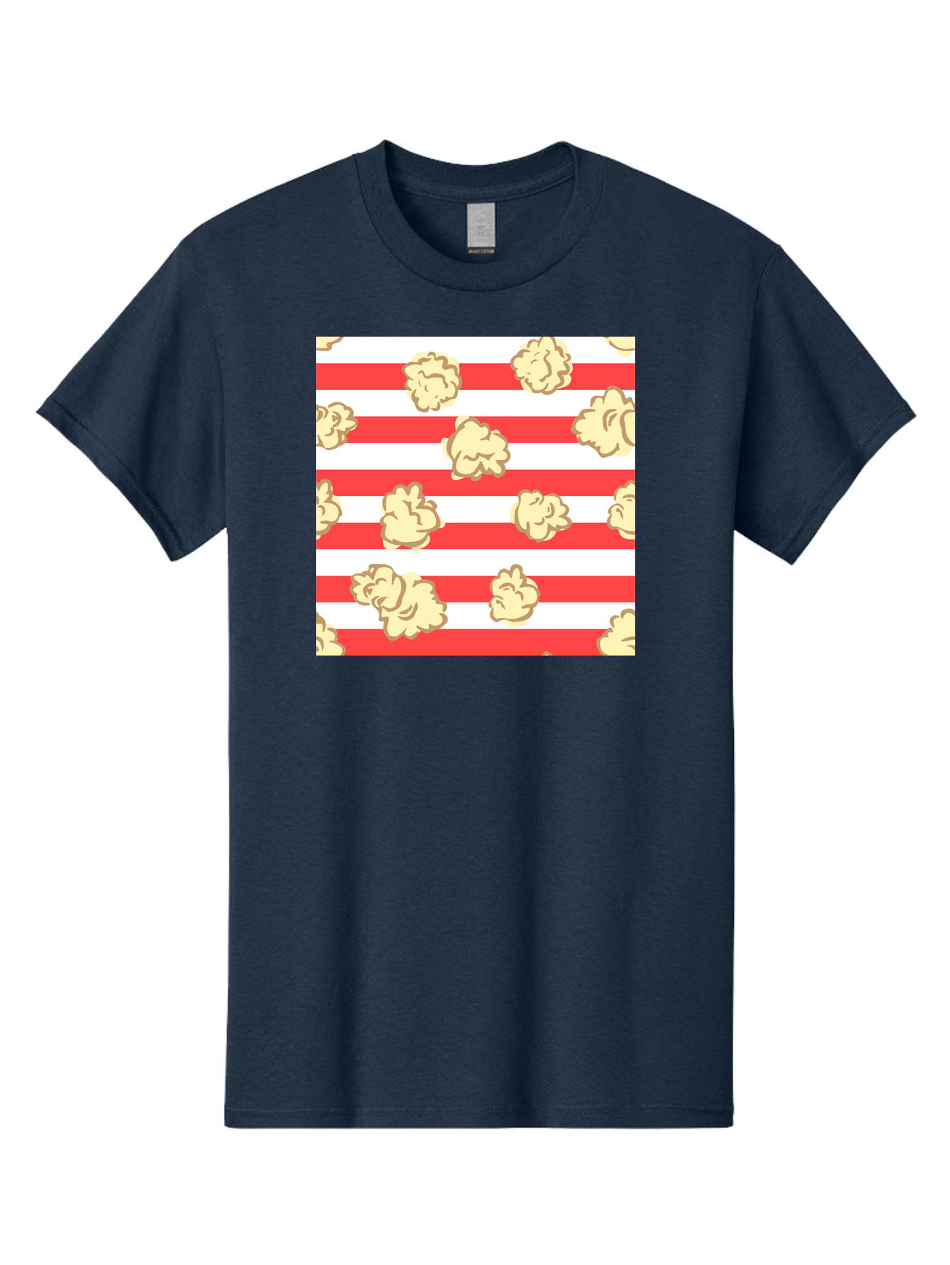 Popcorn-Stripes Men'S Graphic Tee, 100% Cotton, Comfortable Casual Summer Wear, Machine Washable, Popcorn, Red And White Stripes, Movie Snack, Cinematic Treats, Yellow Popcorn, Striped Background, Popcorn Illustration, Snack Time, Film Night, Aac416