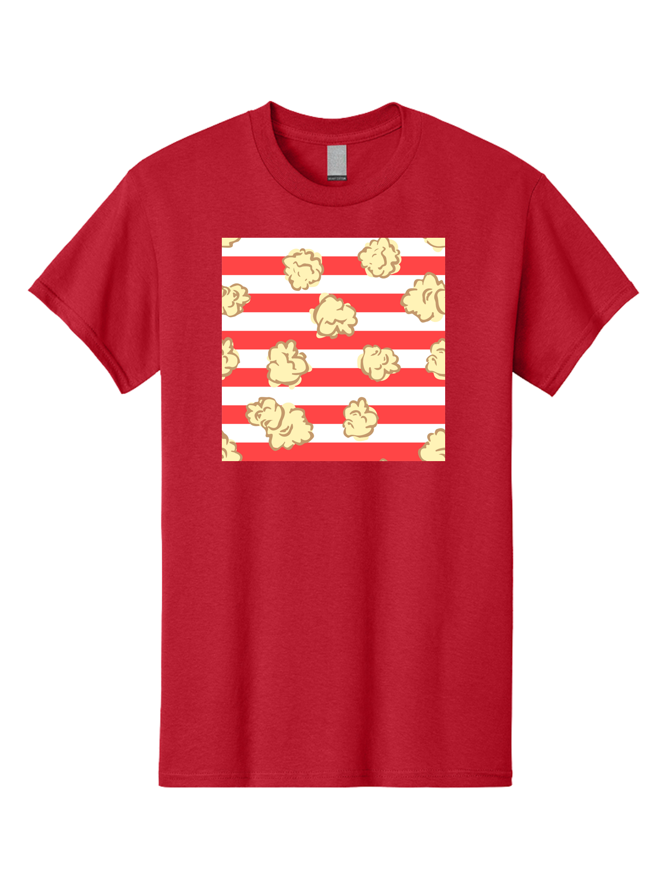 Popcorn-Stripes Men'S Graphic Tee, 100% Cotton, Comfortable Casual Summer Wear, Machine Washable, Popcorn, Red And White Stripes, Movie Snack, Cinematic Treats, Yellow Popcorn, Striped Background, Popcorn Illustration, Snack Time, Film Night, Aac416