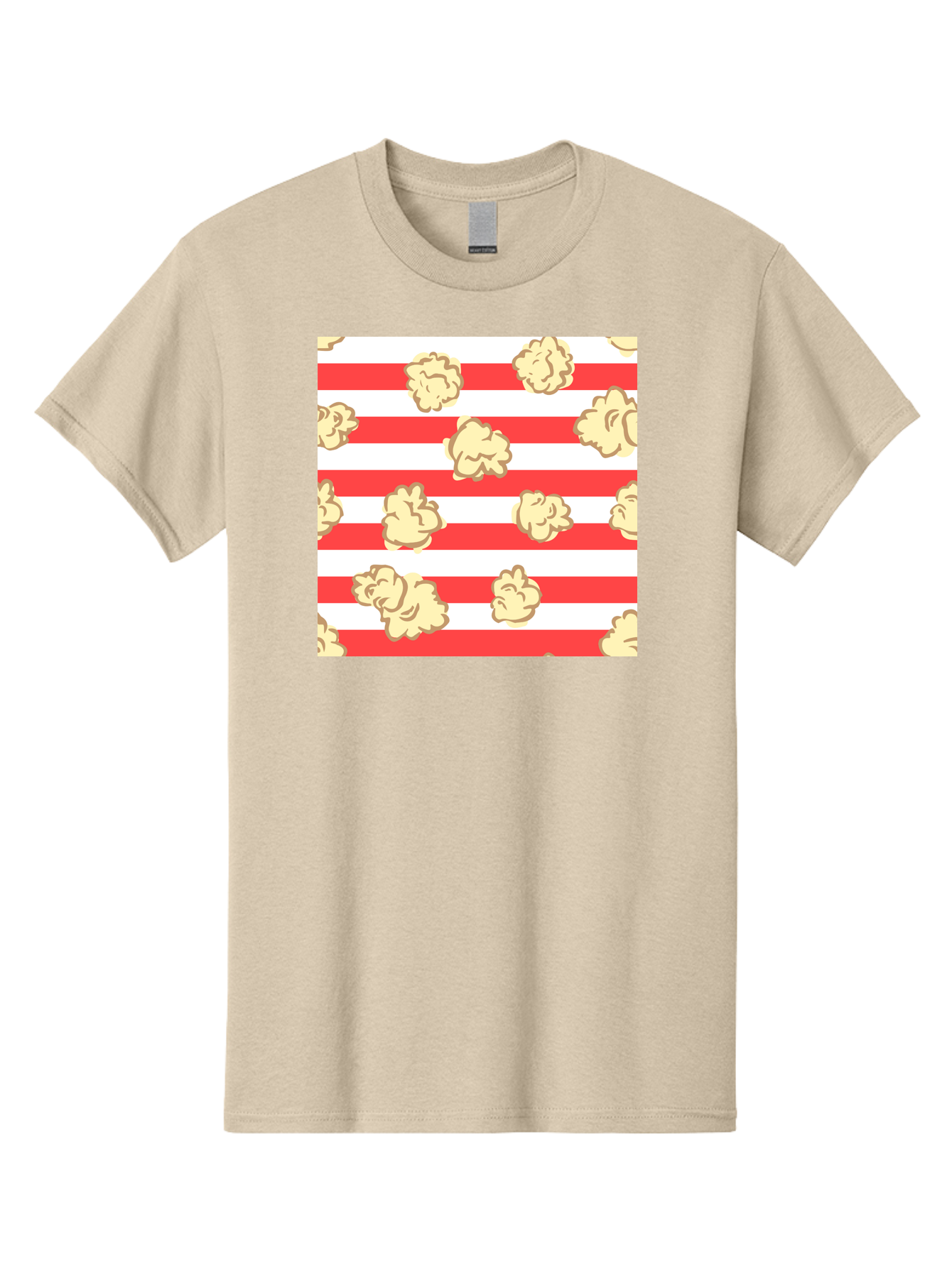 Popcorn-Stripes Men'S Graphic Tee, 100% Cotton, Comfortable Casual Summer Wear, Machine Washable, Popcorn, Red And White Stripes, Movie Snack, Cinematic Treats, Yellow Popcorn, Striped Background, Popcorn Illustration, Snack Time, Film Night, Aac416