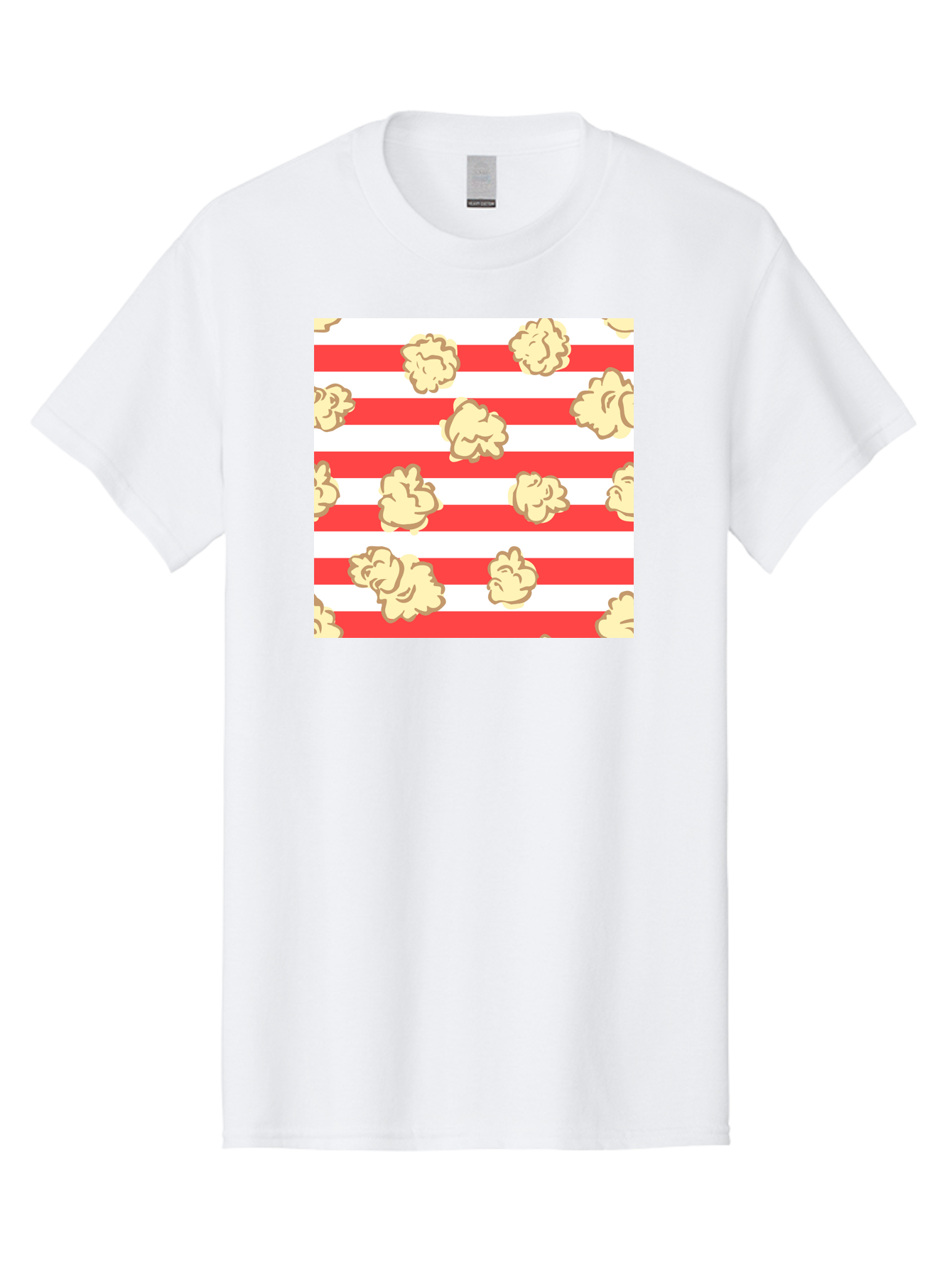 Popcorn-Stripes Men'S Graphic Tee, 100% Cotton, Comfortable Casual Summer Wear, Machine Washable, Popcorn, Red And White Stripes, Movie Snack, Cinematic Treats, Yellow Popcorn, Striped Background, Popcorn Illustration, Snack Time, Film Night, Aac416
