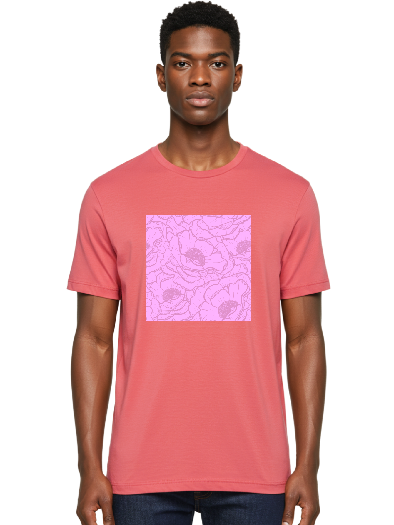 Poppies Men'S Graphic Tee, 100% Cotton, Comfortable Casual Summer Wear, Machine Washable, Pink Flowers, Floral Pattern, Delicate Petals, Intricate Details, Soft Pink Hue, Feminine Design, Bohemian Style, Wallpaper, Pastel Colors, Aac417