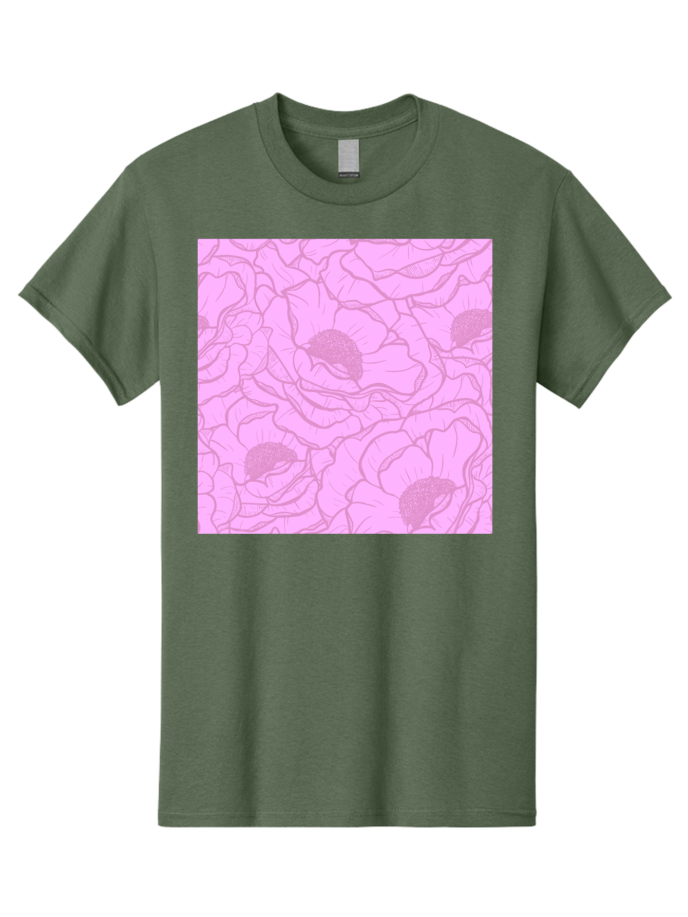 Poppies Men'S Graphic Tee, 100% Cotton, Comfortable Casual Summer Wear, Machine Washable, Pink Flowers, Floral Pattern, Delicate Petals, Intricate Details, Soft Pink Hue, Feminine Design, Bohemian Style, Wallpaper, Pastel Colors, Aac417