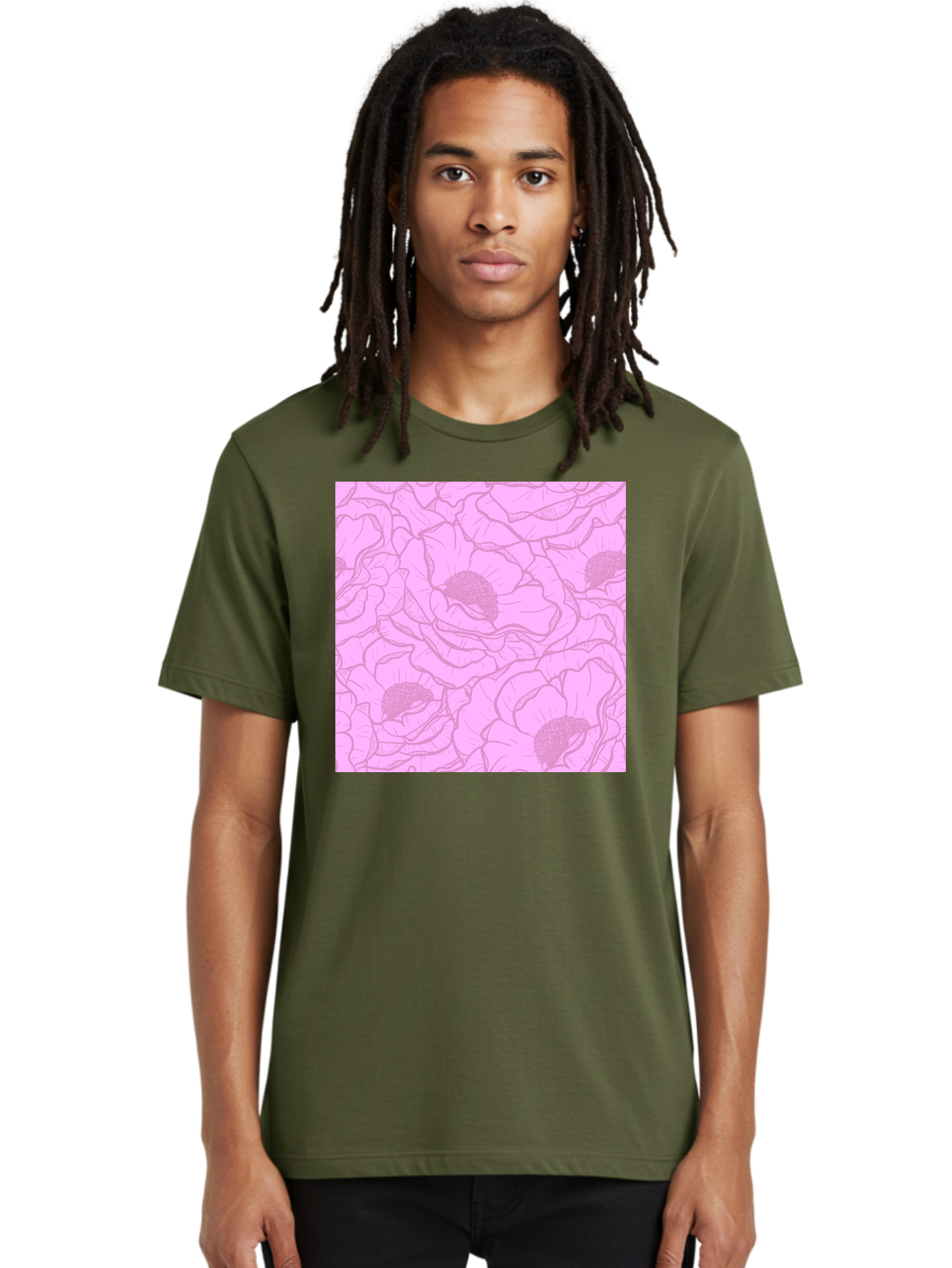 Poppies Men'S Graphic Tee, 100% Cotton, Comfortable Casual Summer Wear, Machine Washable, Pink Flowers, Floral Pattern, Delicate Petals, Intricate Details, Soft Pink Hue, Feminine Design, Bohemian Style, Wallpaper, Pastel Colors, Aac417