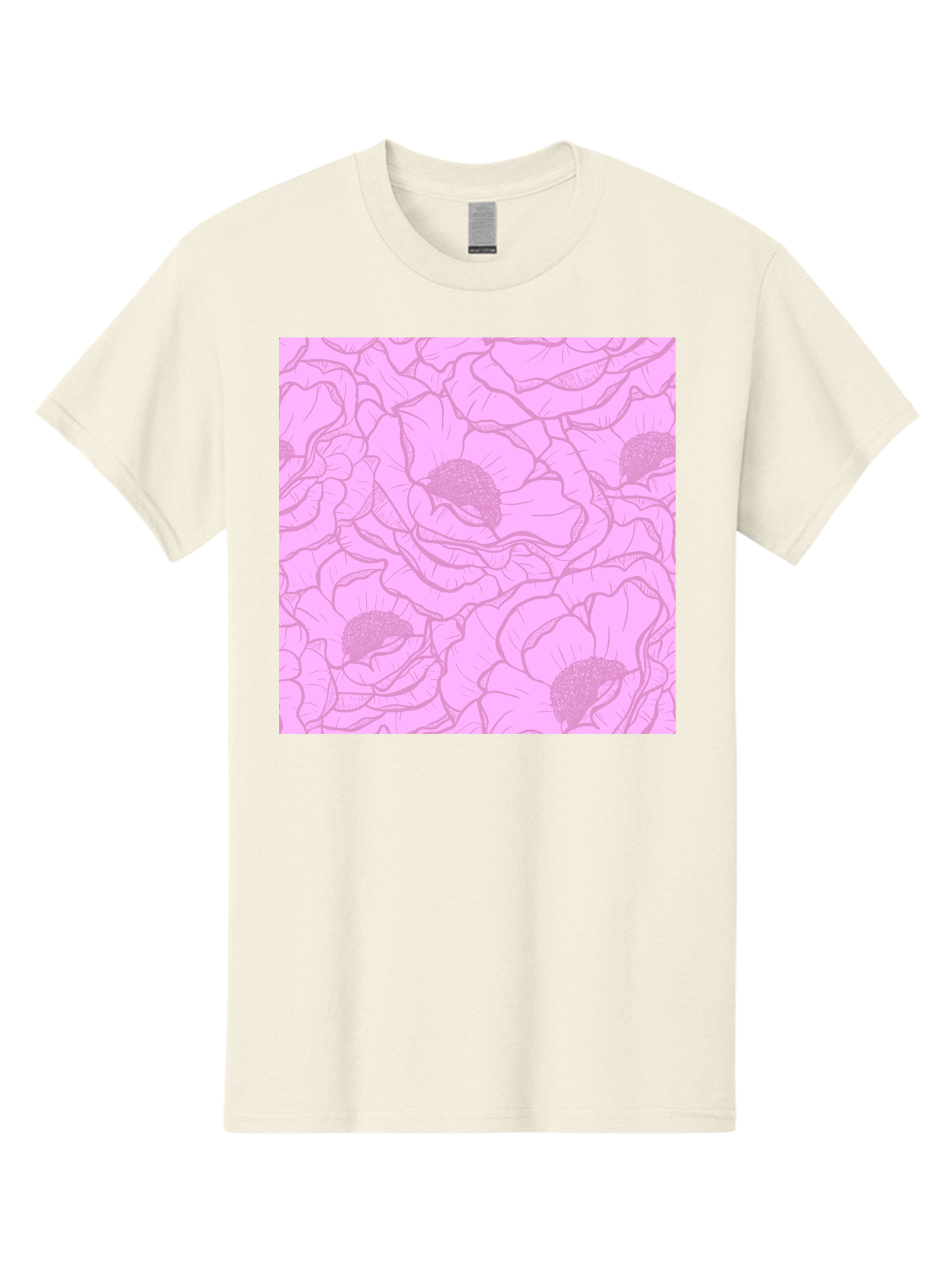Poppies Men'S Graphic Tee, 100% Cotton, Comfortable Casual Summer Wear, Machine Washable, Pink Flowers, Floral Pattern, Delicate Petals, Intricate Details, Soft Pink Hue, Feminine Design, Bohemian Style, Wallpaper, Pastel Colors, Aac417