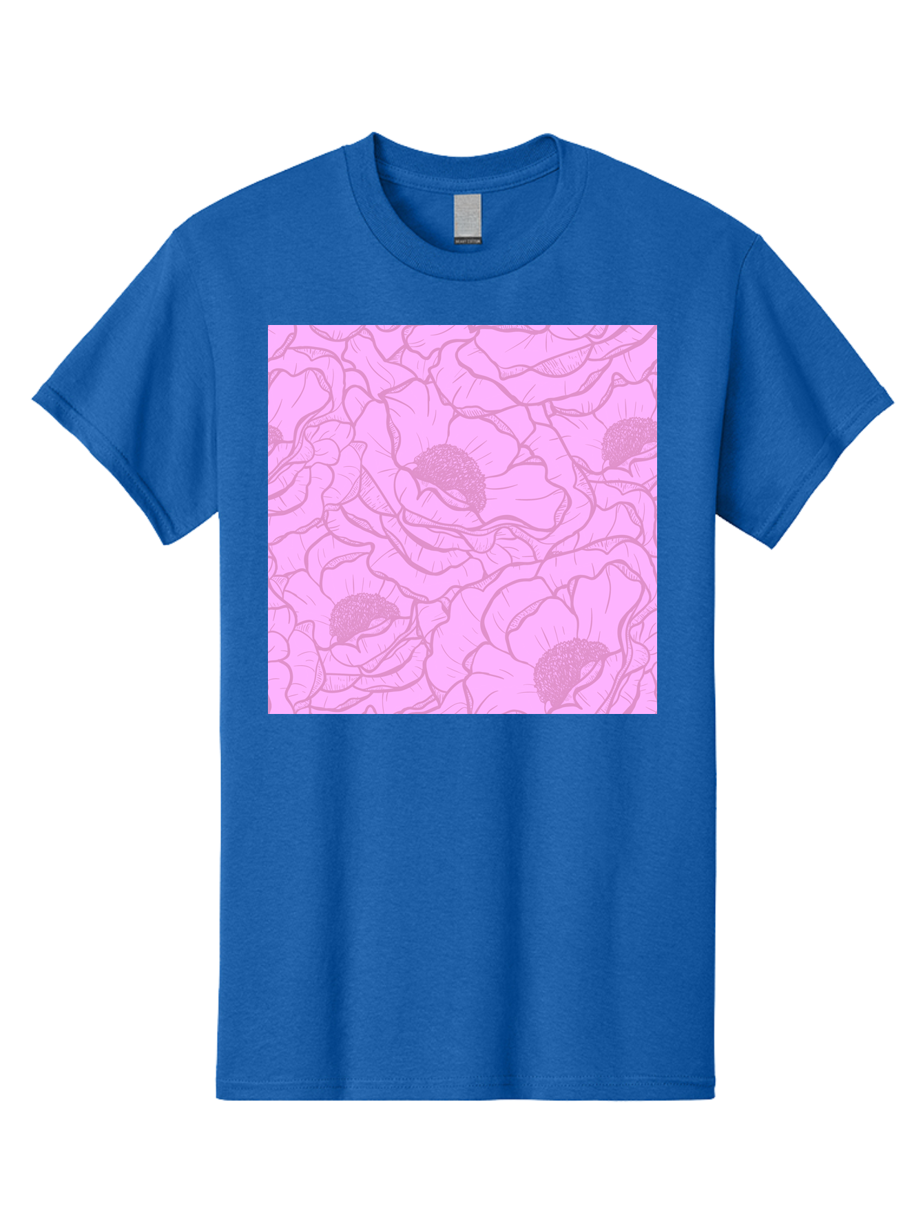 Poppies Men'S Graphic Tee, 100% Cotton, Comfortable Casual Summer Wear, Machine Washable, Pink Flowers, Floral Pattern, Delicate Petals, Intricate Details, Soft Pink Hue, Feminine Design, Bohemian Style, Wallpaper, Pastel Colors, Aac417