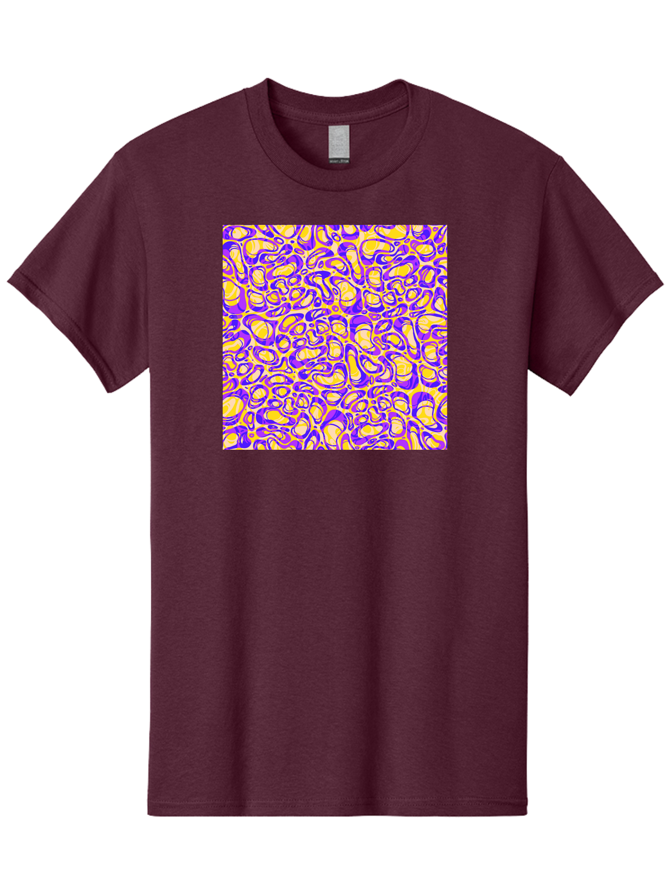 Purple-And-Yellow-Swirl Men'S Graphic Tee, 100% Cotton, Comfortable Casual Summer Wear, Machine Washable, Amethyst And Lemon Swirly Pattern, Abstract Design, Vibrant Purple, Yellow Shapes, Organic Texture, Mesmerizing Visual Effect, Aac418