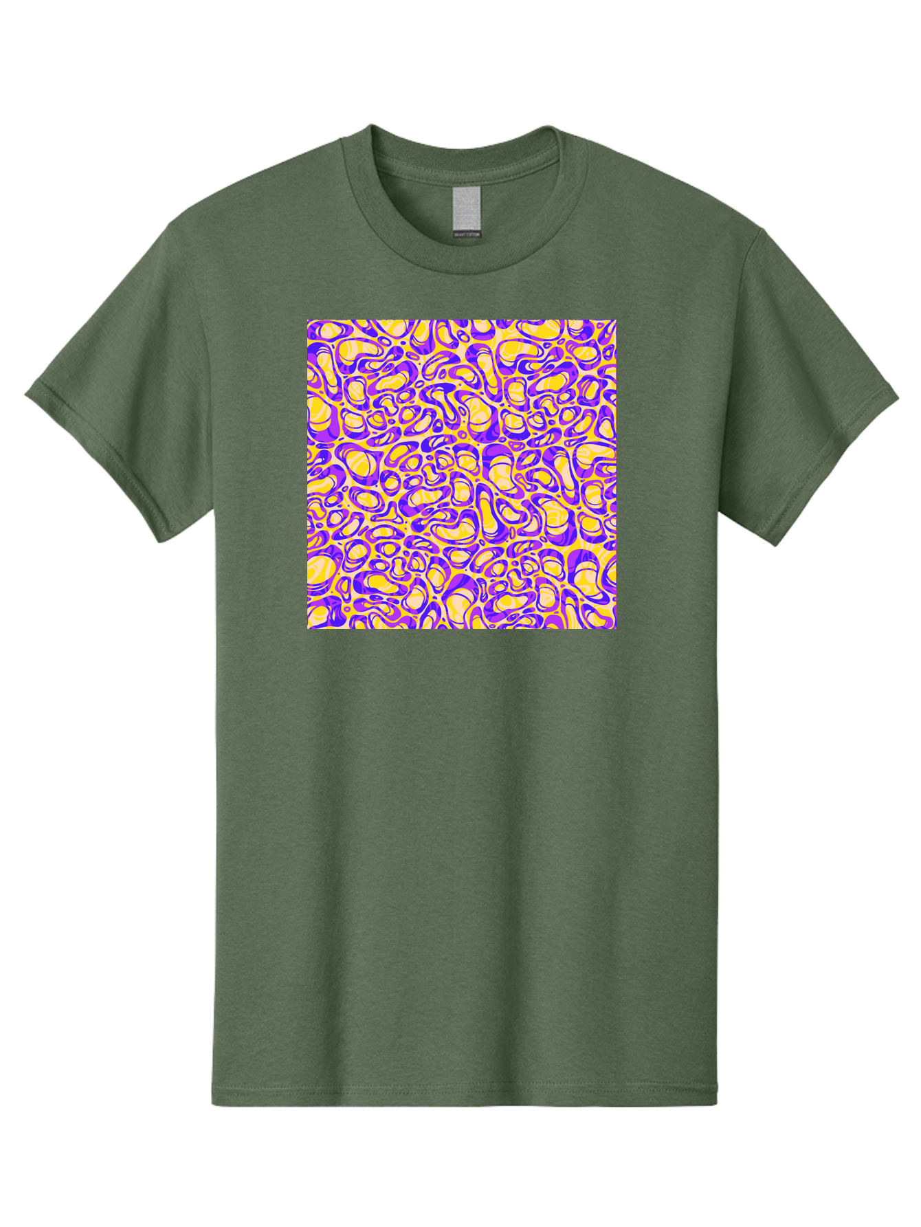 Purple-And-Yellow-Swirl Men'S Graphic Tee, 100% Cotton, Comfortable Casual Summer Wear, Machine Washable, Amethyst And Lemon Swirly Pattern, Abstract Design, Vibrant Purple, Yellow Shapes, Organic Texture, Mesmerizing Visual Effect, Aac418