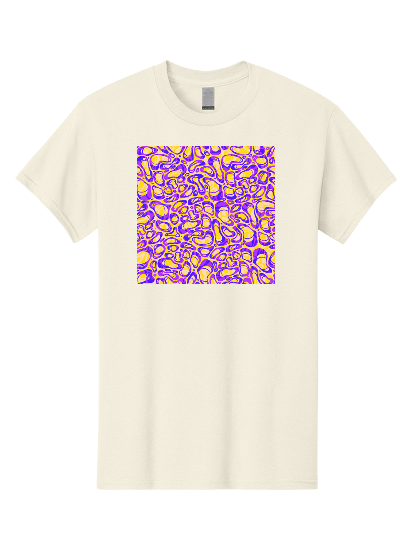 Purple-And-Yellow-Swirl Men'S Graphic Tee, 100% Cotton, Comfortable Casual Summer Wear, Machine Washable, Amethyst And Lemon Swirly Pattern, Abstract Design, Vibrant Purple, Yellow Shapes, Organic Texture, Mesmerizing Visual Effect, Aac418