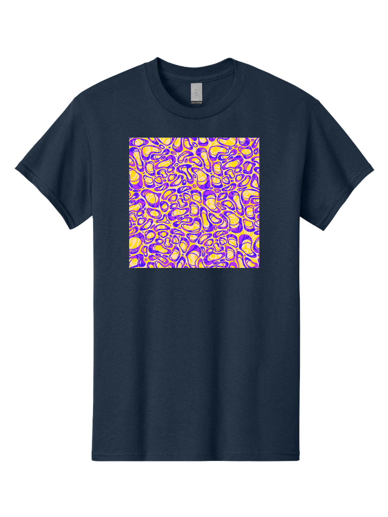 Purple-And-Yellow-Swirl Men'S Graphic Tee, 100% Cotton, Comfortable Casual Summer Wear, Machine Washable, Amethyst And Lemon Swirly Pattern, Abstract Design, Vibrant Purple, Yellow Shapes, Organic Texture, Mesmerizing Visual Effect, Aac418