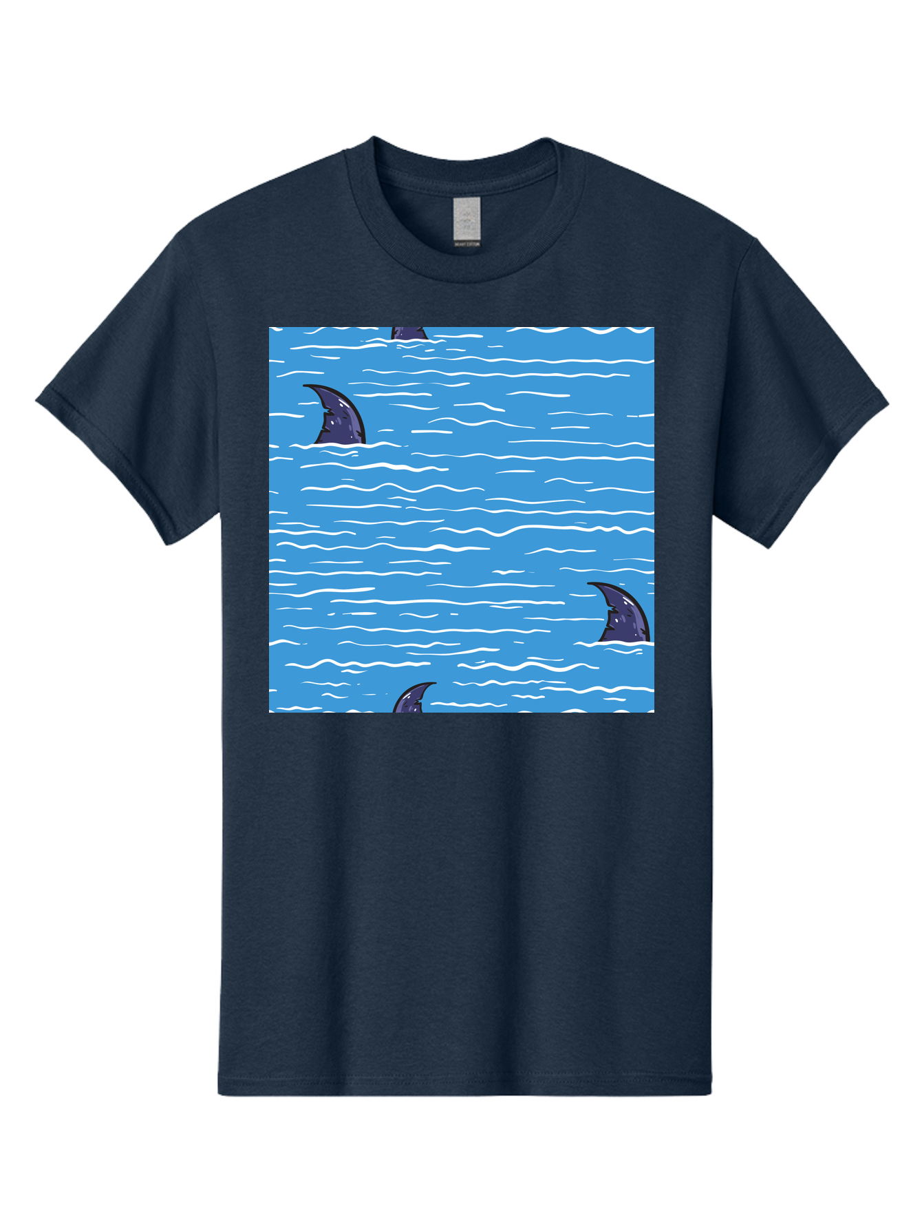 Shark-Fins Men'S Graphic Tee, 100% Cotton, Comfortable Casual Summer Wear, Machine Washable, Shark Fins In Water, Ocean Fins, Shark Attack, Marine Life, Blue Ocean, Wavy Sea, Shark Danger, Aquatic Scene Aac420