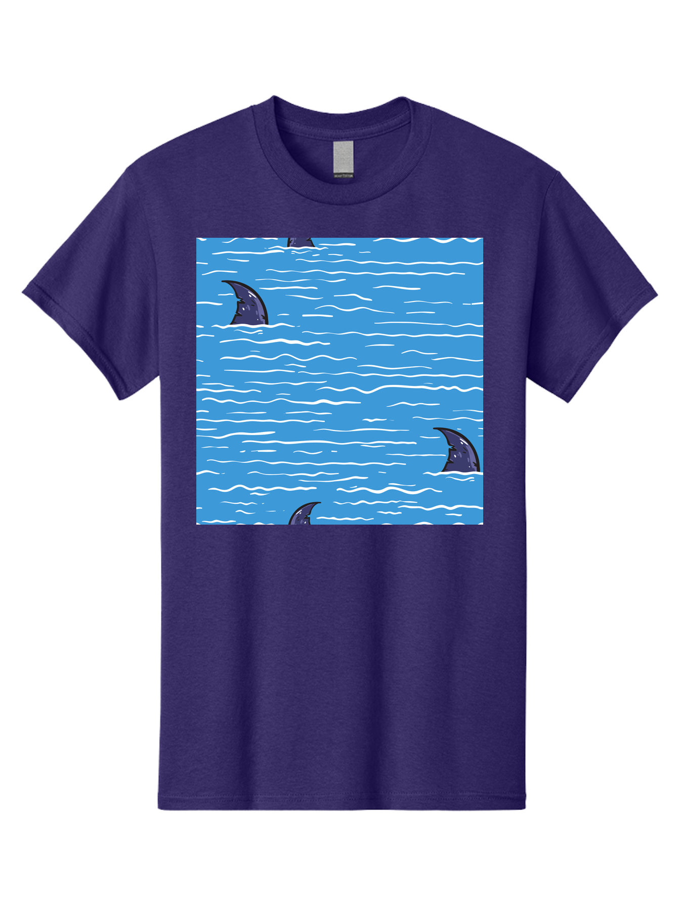 Shark-Fins Men'S Graphic Tee, 100% Cotton, Comfortable Casual Summer Wear, Machine Washable, Shark Fins In Water, Ocean Fins, Shark Attack, Marine Life, Blue Ocean, Wavy Sea, Shark Danger, Aquatic Scene Aac420