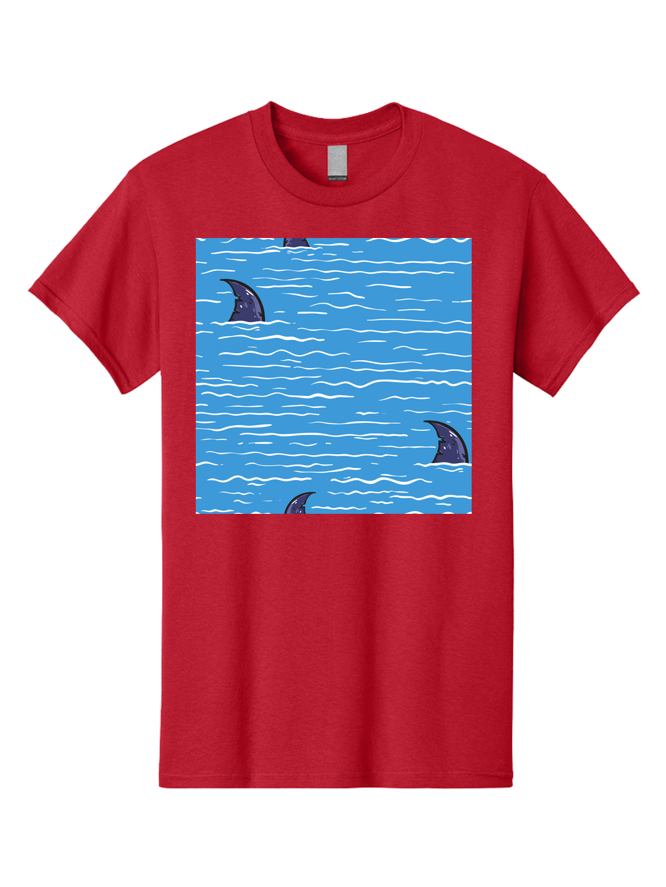 Shark-Fins Men'S Graphic Tee, 100% Cotton, Comfortable Casual Summer Wear, Machine Washable, Shark Fins In Water, Ocean Fins, Shark Attack, Marine Life, Blue Ocean, Wavy Sea, Shark Danger, Aquatic Scene Aac420