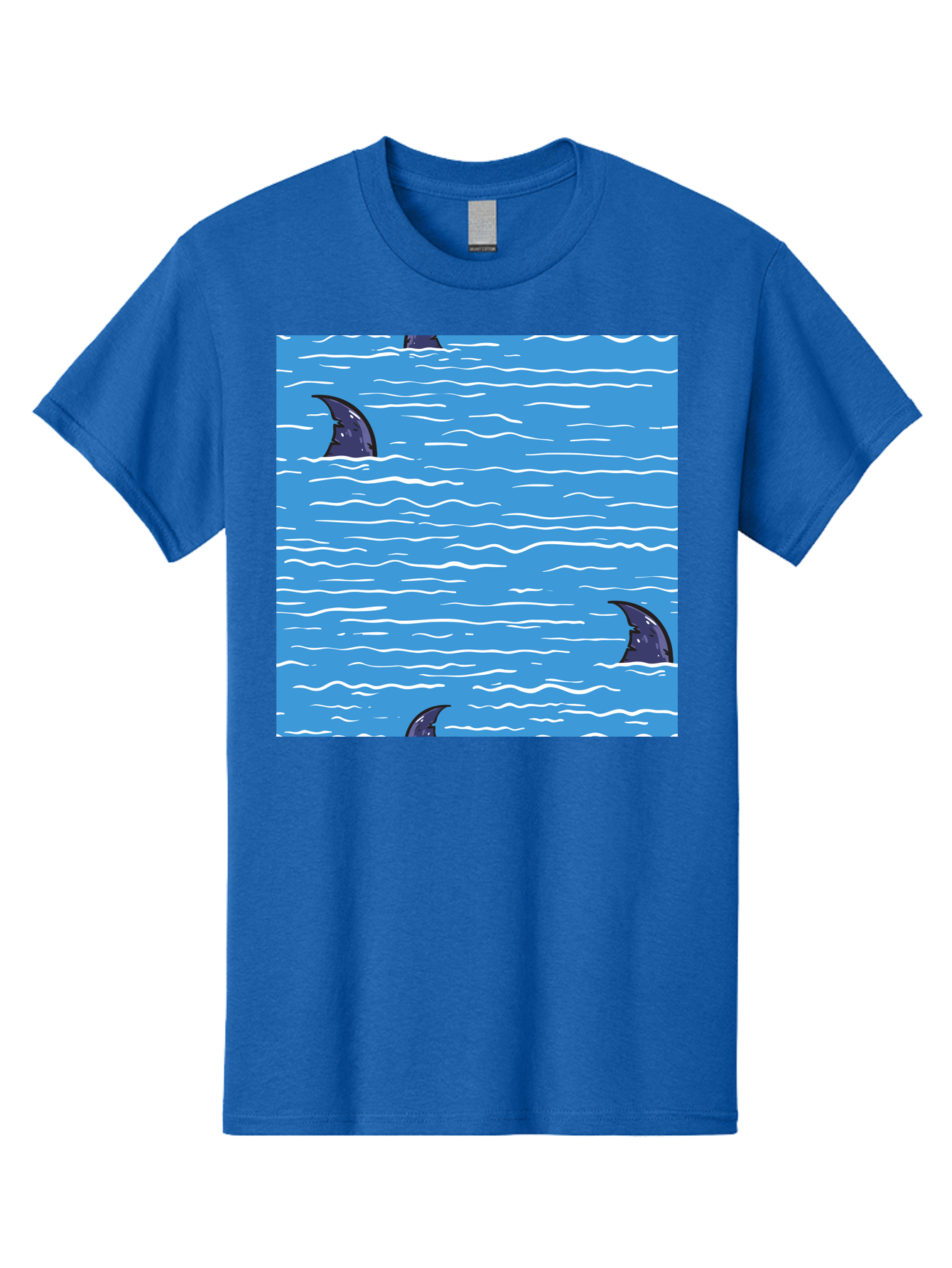 Shark-Fins Men'S Graphic Tee, 100% Cotton, Comfortable Casual Summer Wear, Machine Washable, Shark Fins In Water, Ocean Fins, Shark Attack, Marine Life, Blue Ocean, Wavy Sea, Shark Danger, Aquatic Scene Aac420