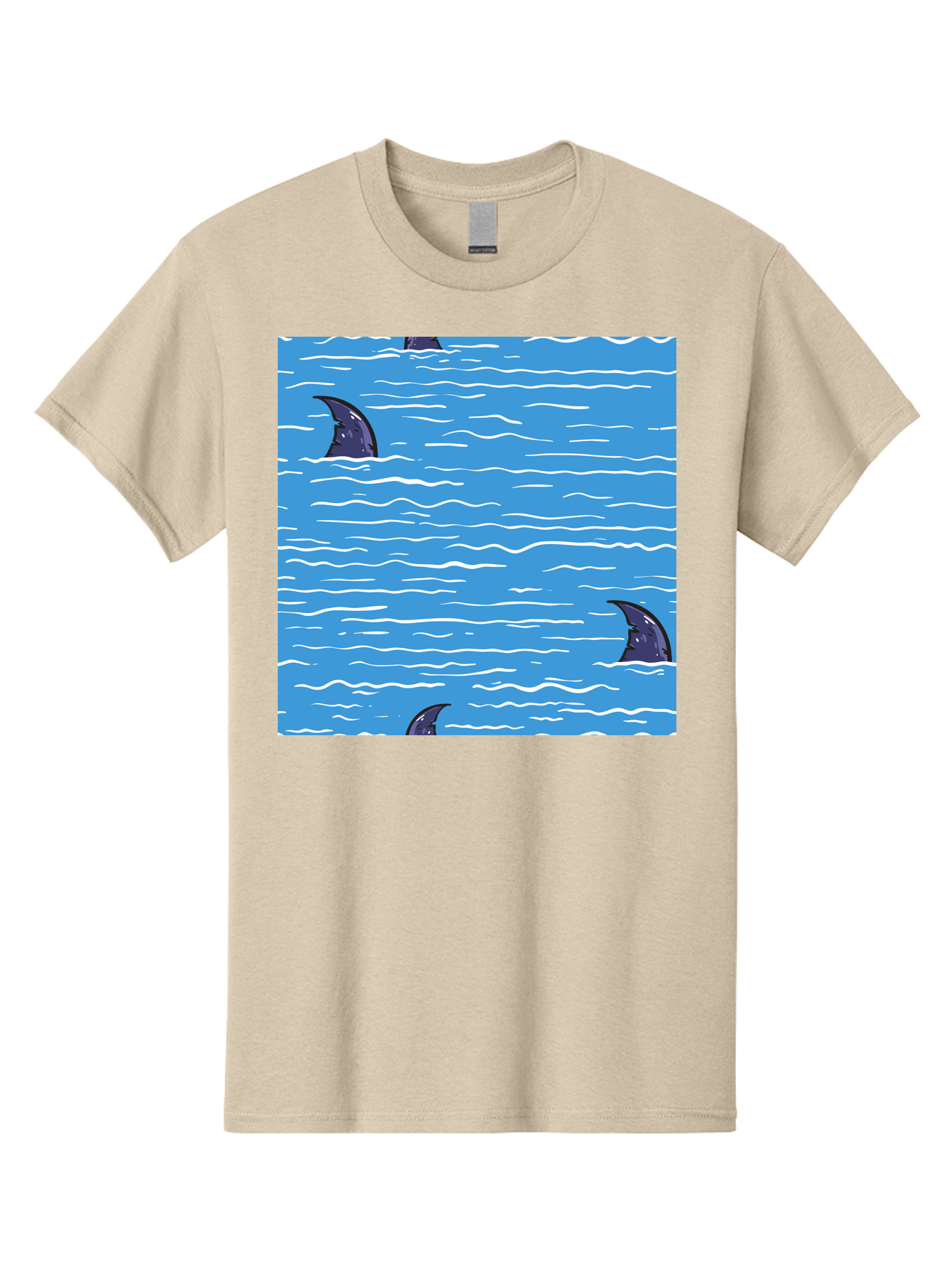 Shark-Fins Men'S Graphic Tee, 100% Cotton, Comfortable Casual Summer Wear, Machine Washable, Shark Fins In Water, Ocean Fins, Shark Attack, Marine Life, Blue Ocean, Wavy Sea, Shark Danger, Aquatic Scene Aac420