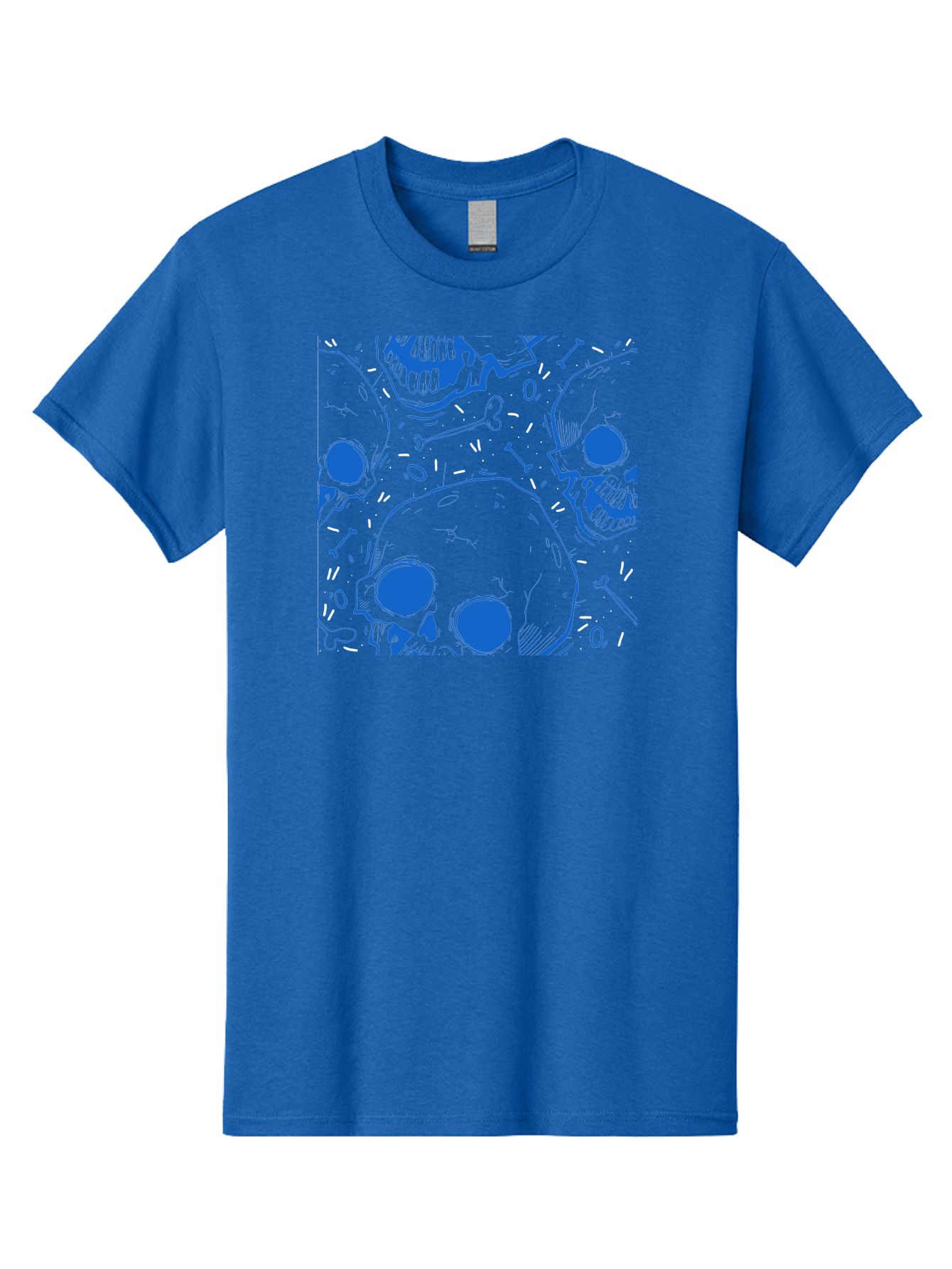 Skulls-And-Bones Men'S Graphic Tee, 100% Cotton, Comfortable Casual Summer Wear, Machine Washable, Skulls, Bones, Seamless Pattern, Gothic Design, Grunge Style, Tattoo Art, Yellow And Blue Hues, Graphic Print, Edgy Aesthetic, Skull Motif Aac421