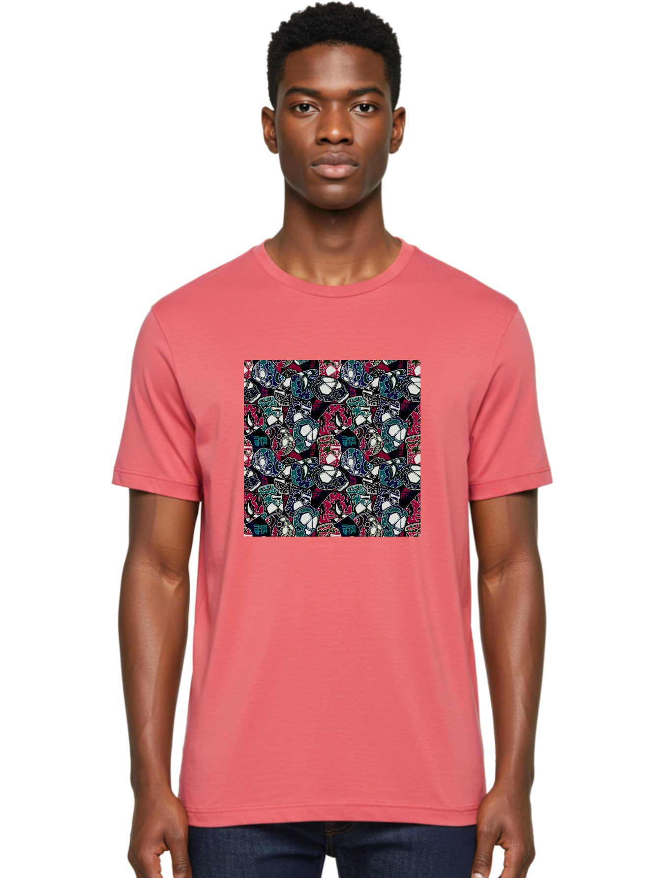 Sugar-Skull-Pattern Men'S Graphic Tee, 100% Cotton, Comfortable Casual Summer Wear, Machine Washable, Sugar Skulls, Colorful Skulls, Day Of The Dead, Mexican Culture, Ornate Designs, Floral Patterns, Vibrant Colors, Festive Atmosphere, Aac422