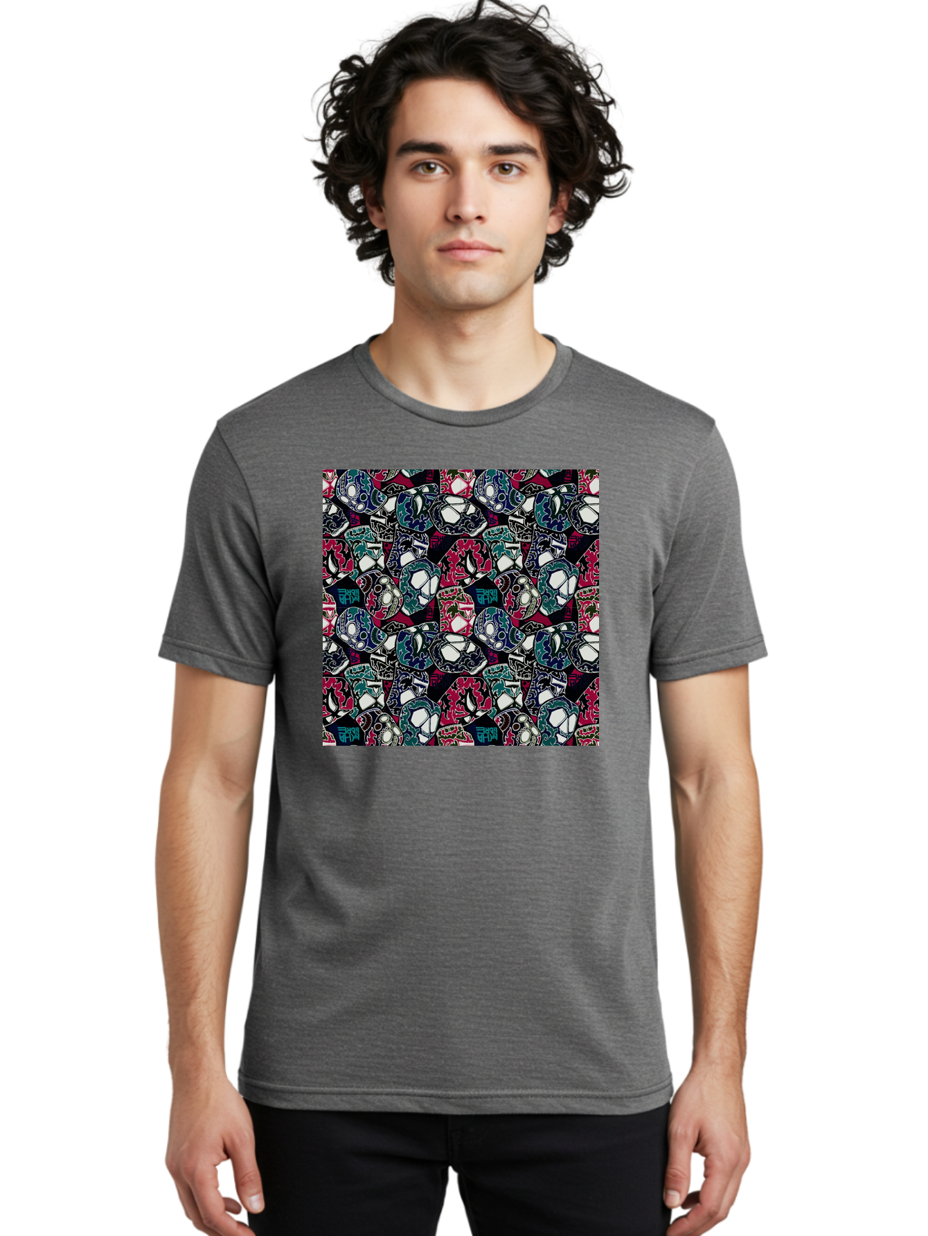 Sugar-Skull-Pattern Men'S Graphic Tee, 100% Cotton, Comfortable Casual Summer Wear, Machine Washable, Sugar Skulls, Colorful Skulls, Day Of The Dead, Mexican Culture, Ornate Designs, Floral Patterns, Vibrant Colors, Festive Atmosphere, Aac422