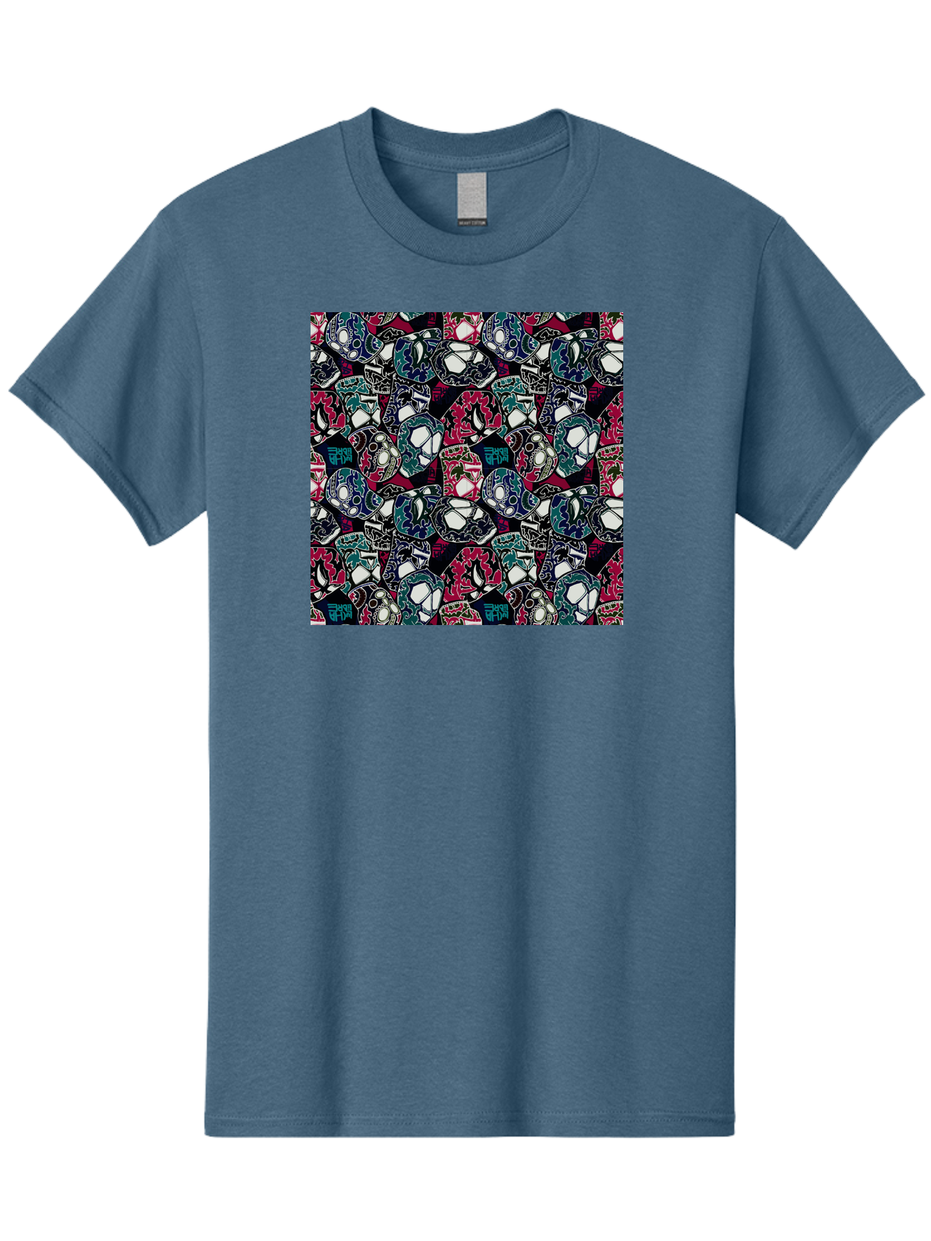 Sugar-Skull-Pattern Men'S Graphic Tee, 100% Cotton, Comfortable Casual Summer Wear, Machine Washable, Sugar Skulls, Colorful Skulls, Day Of The Dead, Mexican Culture, Ornate Designs, Floral Patterns, Vibrant Colors, Festive Atmosphere, Aac422