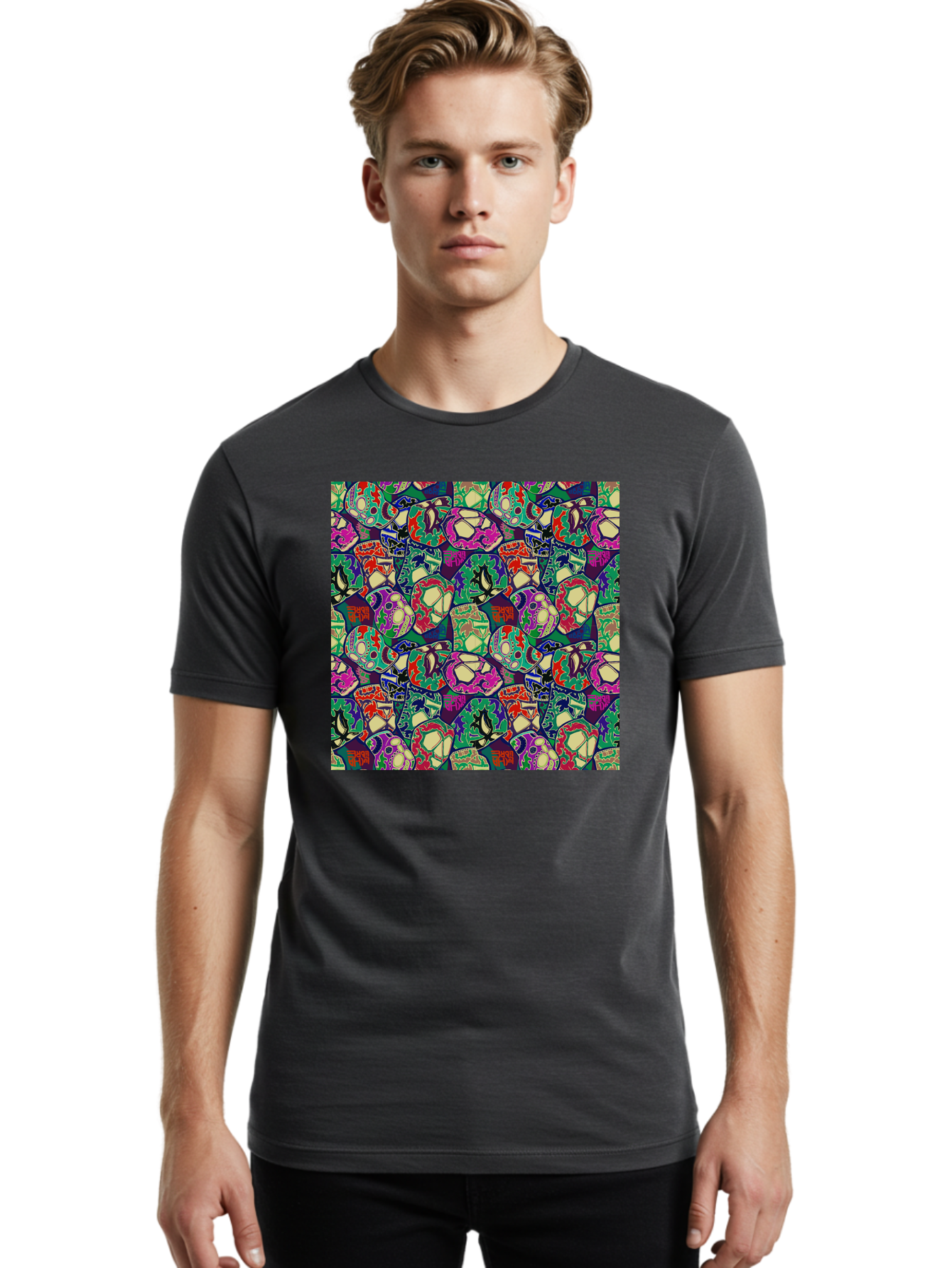 Sugar-Skulls Men'S Graphic Tee, 100% Cotton, Comfortable Casual Summer Wear, Machine Washable, Sugar Skulls, Colorful Designs, Vibrant Patterns, Dia De Los Muertos, Festive Atmosphere, Artistic Expression, Cultural Heritage, Intricate Details, Aac423