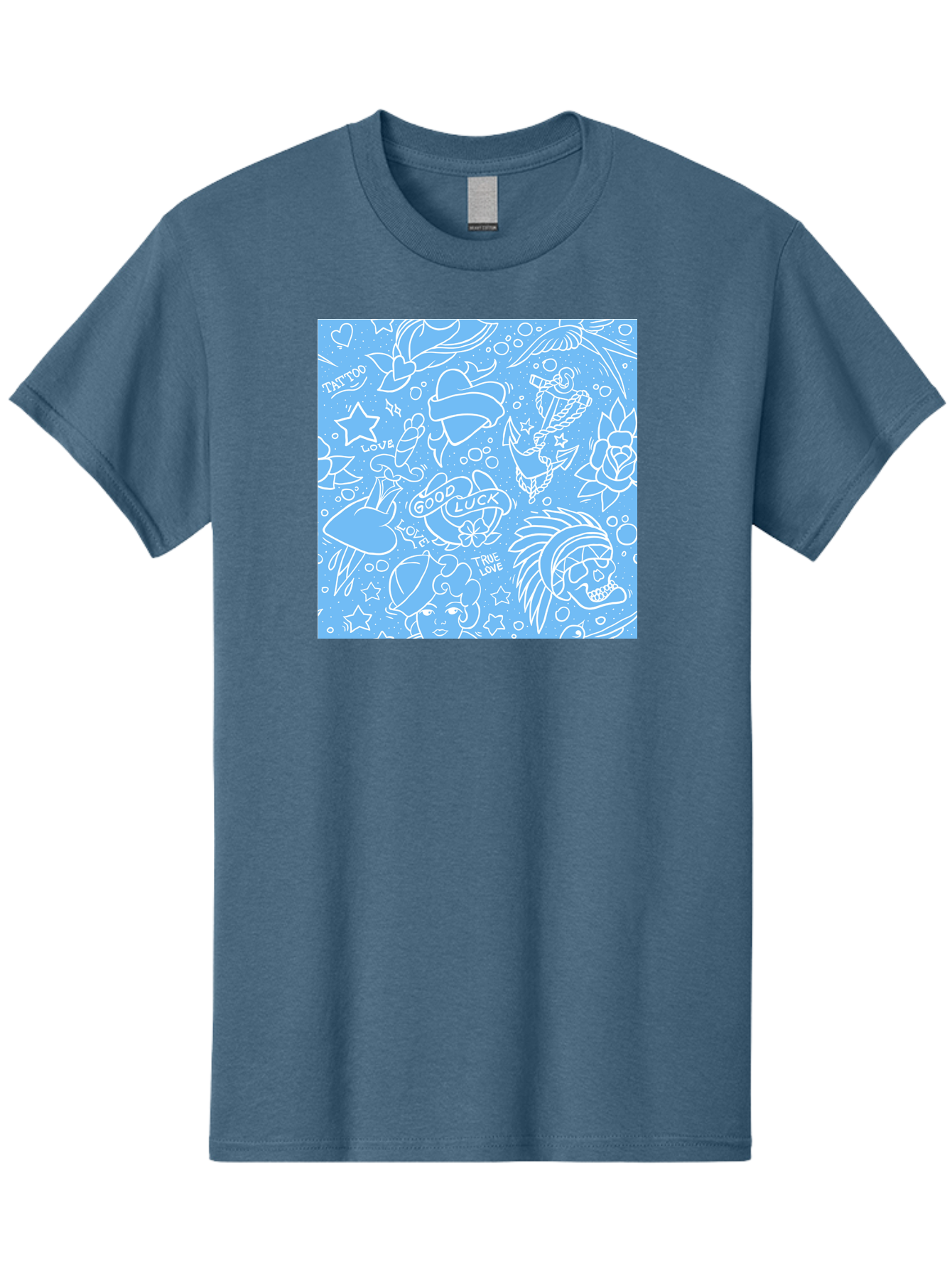 Tattoo Men'S Graphic Tee, 100% Cotton, Comfortable Casual Summer Wear, Machine Washable, Tattoo Designs, Skull Illustrations, Floral Motifs, Star Patterns, Banner Graphics, Ribbon Elements, Whimsical Doodles, Symbolic Imagery, Body Art Aac426