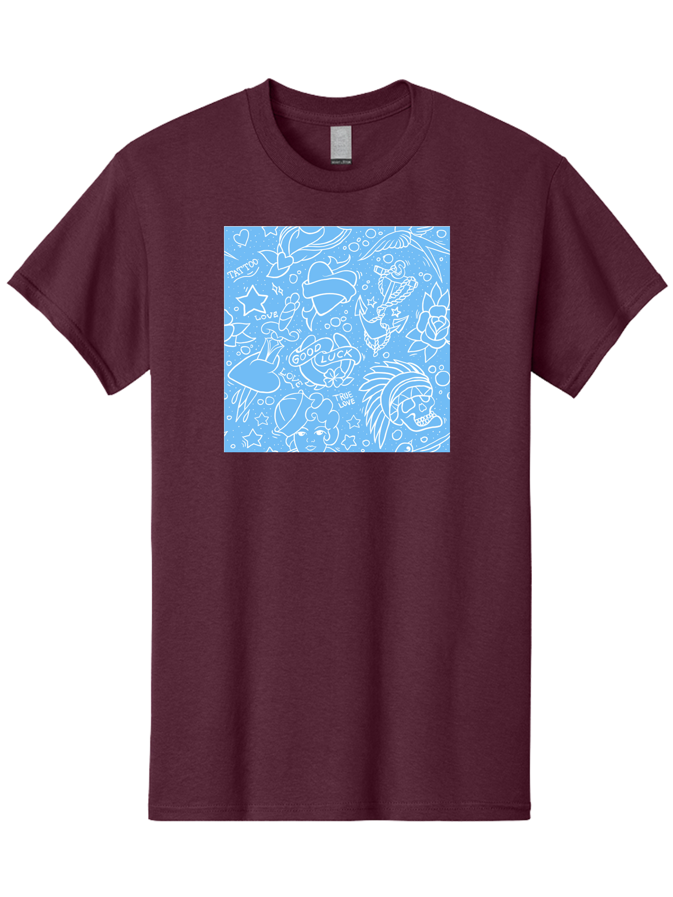 Tattoo Men'S Graphic Tee, 100% Cotton, Comfortable Casual Summer Wear, Machine Washable, Tattoo Designs, Skull Illustrations, Floral Motifs, Star Patterns, Banner Graphics, Ribbon Elements, Whimsical Doodles, Symbolic Imagery, Body Art Aac426
