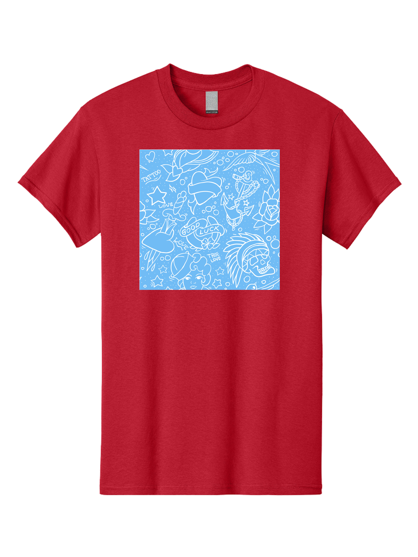 Tattoo Men'S Graphic Tee, 100% Cotton, Comfortable Casual Summer Wear, Machine Washable, Tattoo Designs, Skull Illustrations, Floral Motifs, Star Patterns, Banner Graphics, Ribbon Elements, Whimsical Doodles, Symbolic Imagery, Body Art Aac426