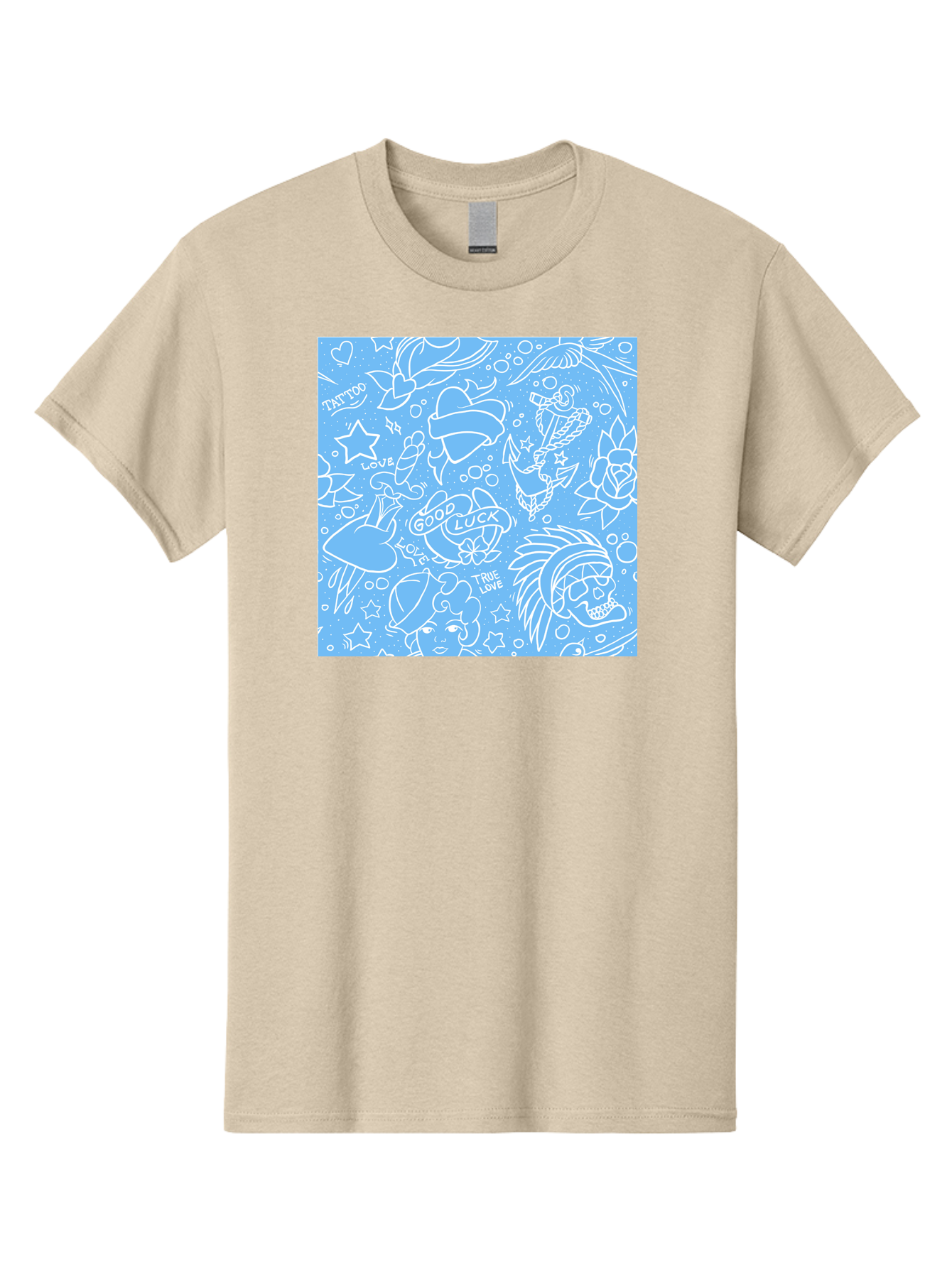 Tattoo Men'S Graphic Tee, 100% Cotton, Comfortable Casual Summer Wear, Machine Washable, Tattoo Designs, Skull Illustrations, Floral Motifs, Star Patterns, Banner Graphics, Ribbon Elements, Whimsical Doodles, Symbolic Imagery, Body Art Aac426