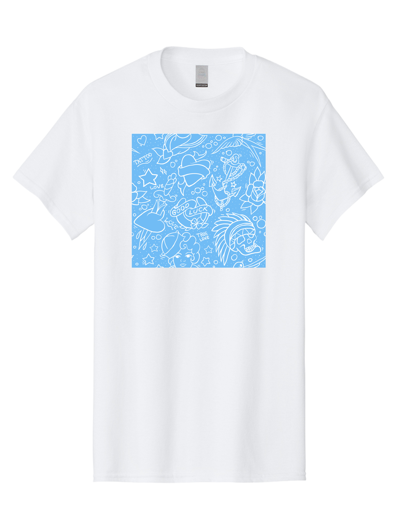 Tattoo Men'S Graphic Tee, 100% Cotton, Comfortable Casual Summer Wear, Machine Washable, Tattoo Designs, Skull Illustrations, Floral Motifs, Star Patterns, Banner Graphics, Ribbon Elements, Whimsical Doodles, Symbolic Imagery, Body Art Aac426