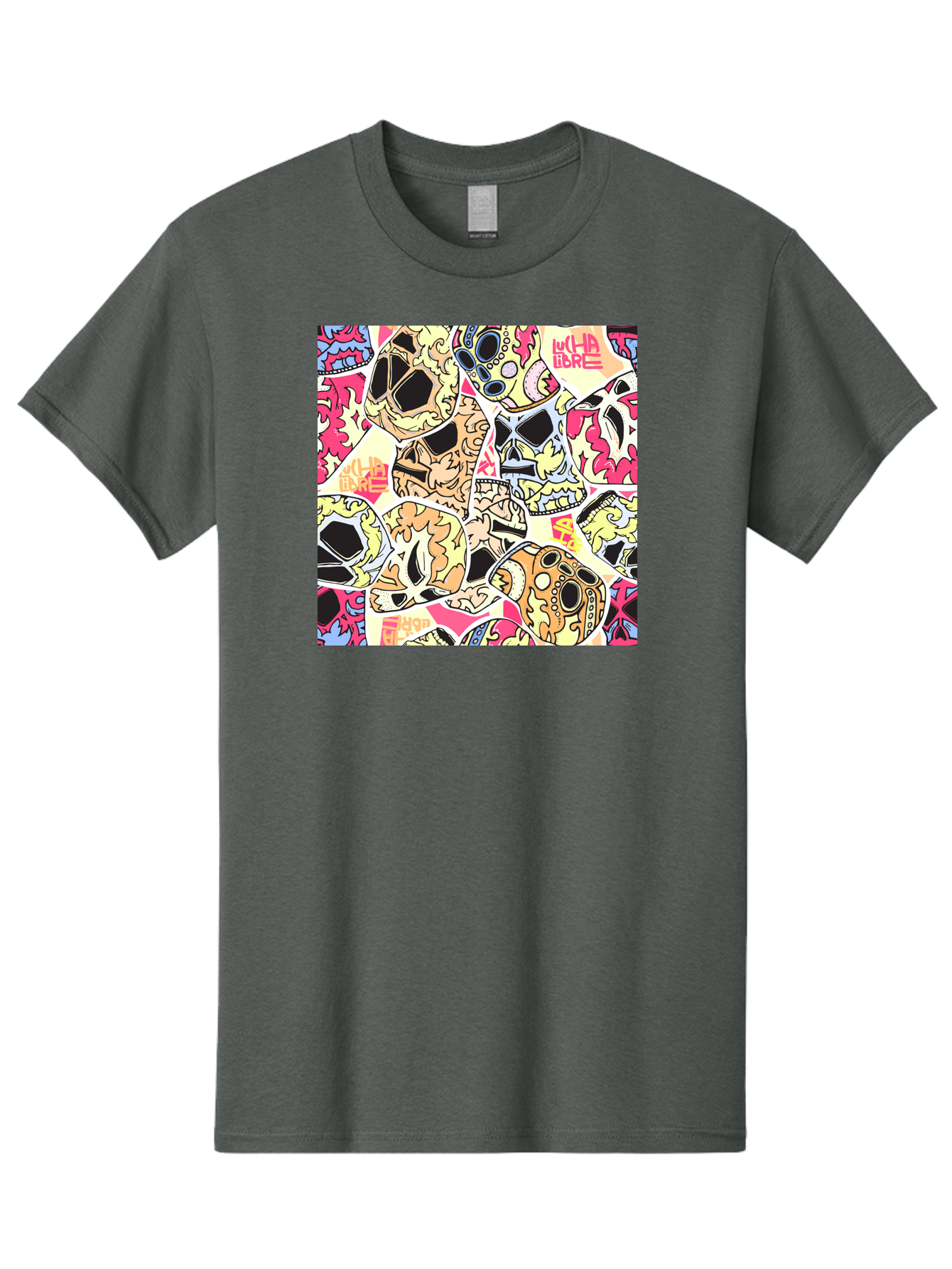 Wha-Libre Men'S Graphic Tee, 100% Cotton, Comfortable Casual Summer Wear, Machine Washable, Colorful Skulls, Sugar Skulls, Day Of The Dead, Vibrant Art, Wha Libre, Tattoo-Inspired Design, Street Art Style, Graphic Illustration, Ornate Details, Aac428