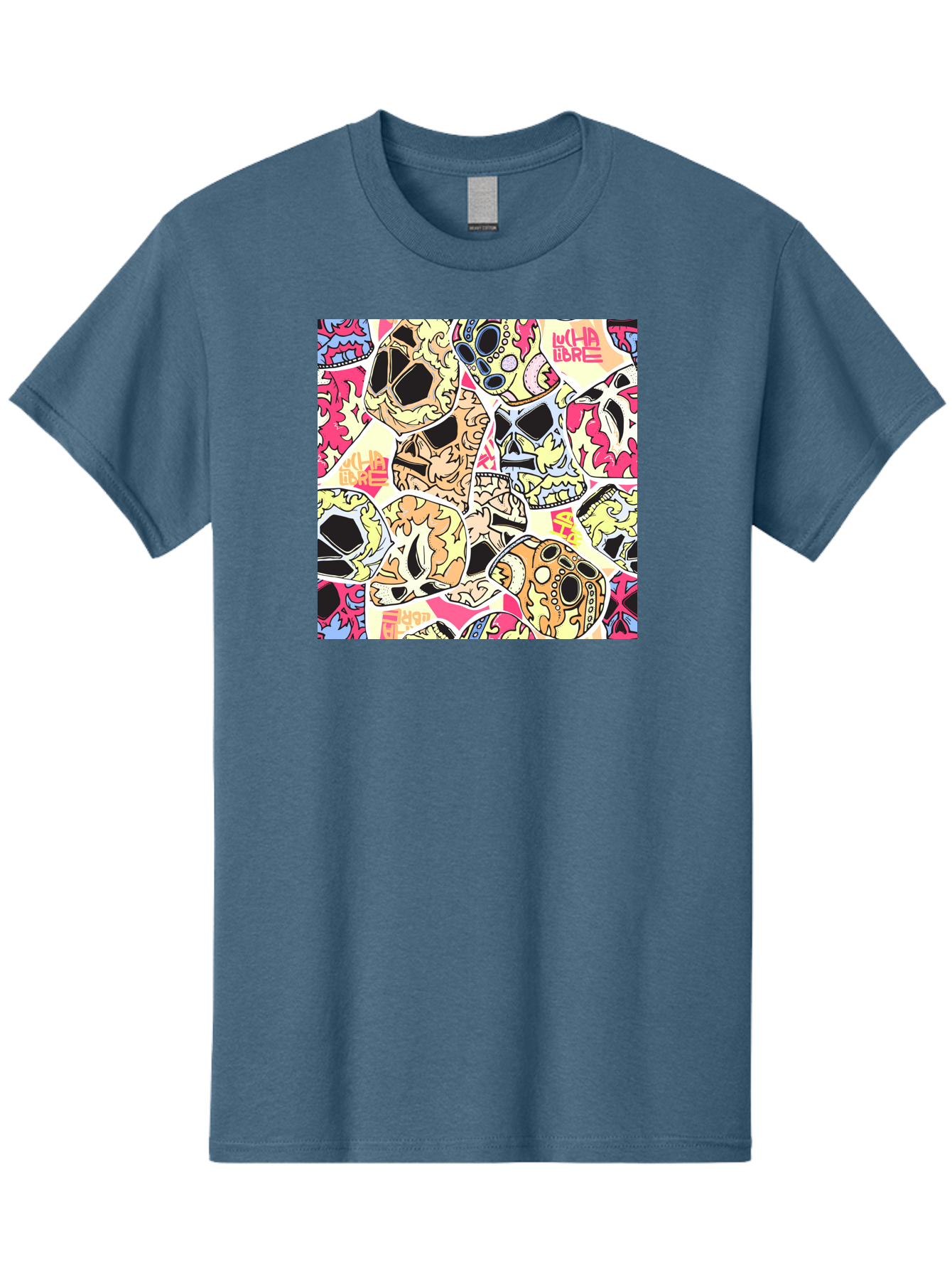 Wha-Libre Men'S Graphic Tee, 100% Cotton, Comfortable Casual Summer Wear, Machine Washable, Colorful Skulls, Sugar Skulls, Day Of The Dead, Vibrant Art, Wha Libre, Tattoo-Inspired Design, Street Art Style, Graphic Illustration, Ornate Details, Aac428