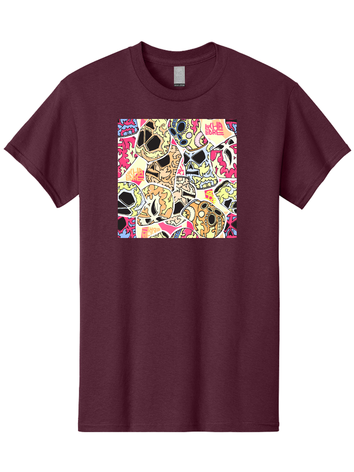 Wha-Libre Men'S Graphic Tee, 100% Cotton, Comfortable Casual Summer Wear, Machine Washable, Colorful Skulls, Sugar Skulls, Day Of The Dead, Vibrant Art, Wha Libre, Tattoo-Inspired Design, Street Art Style, Graphic Illustration, Ornate Details, Aac428
